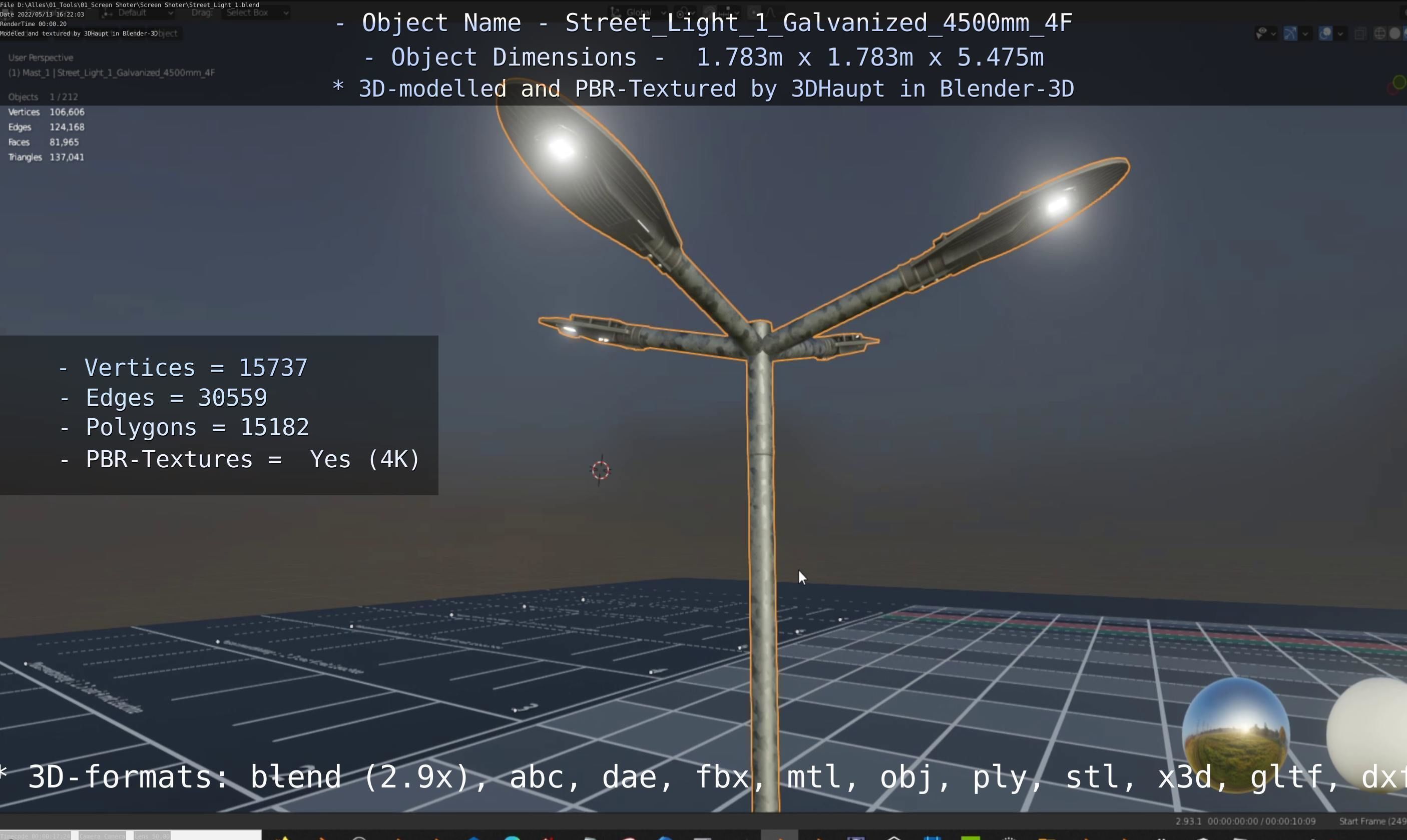 Street Light 1 Galvanized 4500mm 4F Low-poly 3D model_69