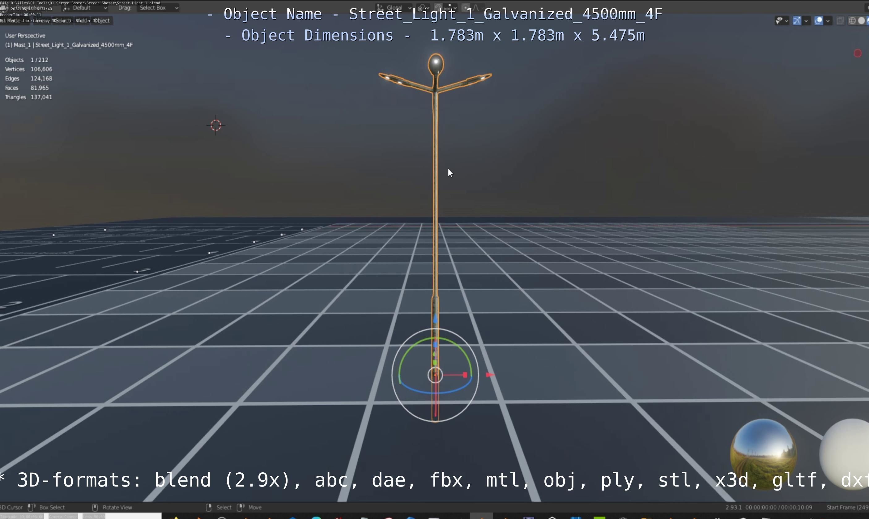 Street Light 1 Galvanized 4500mm 4F Low-poly 3D model_37