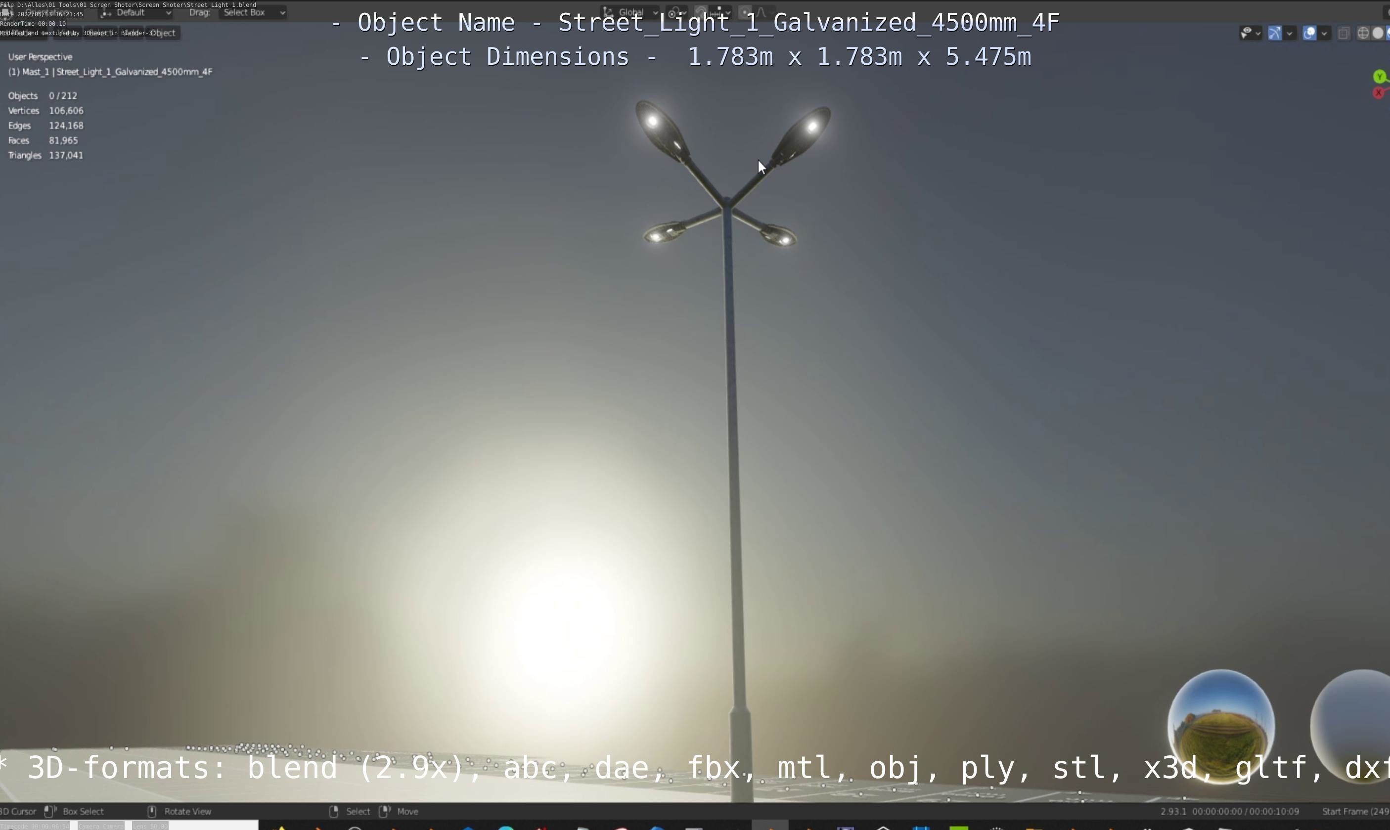 Street Light 1 Galvanized 4500mm 4F Low-poly 3D model_45