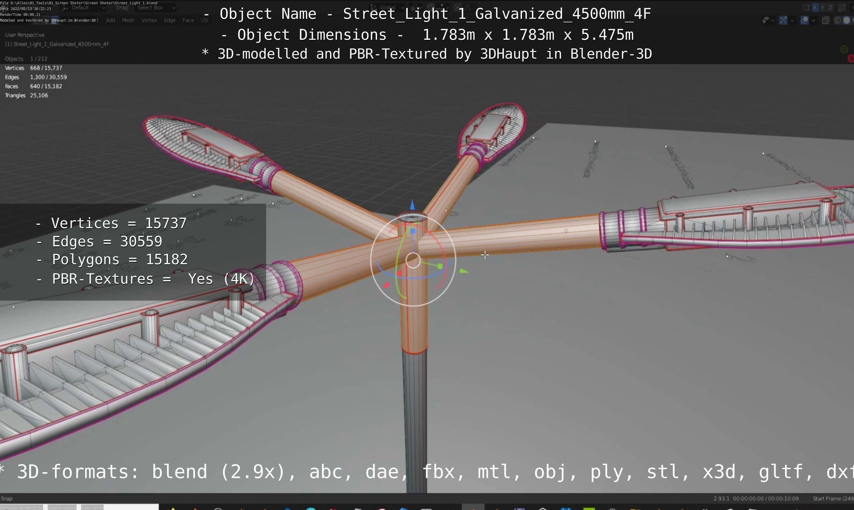 Street Light 1 Galvanized 4500mm 4F Low-poly 3D model_88