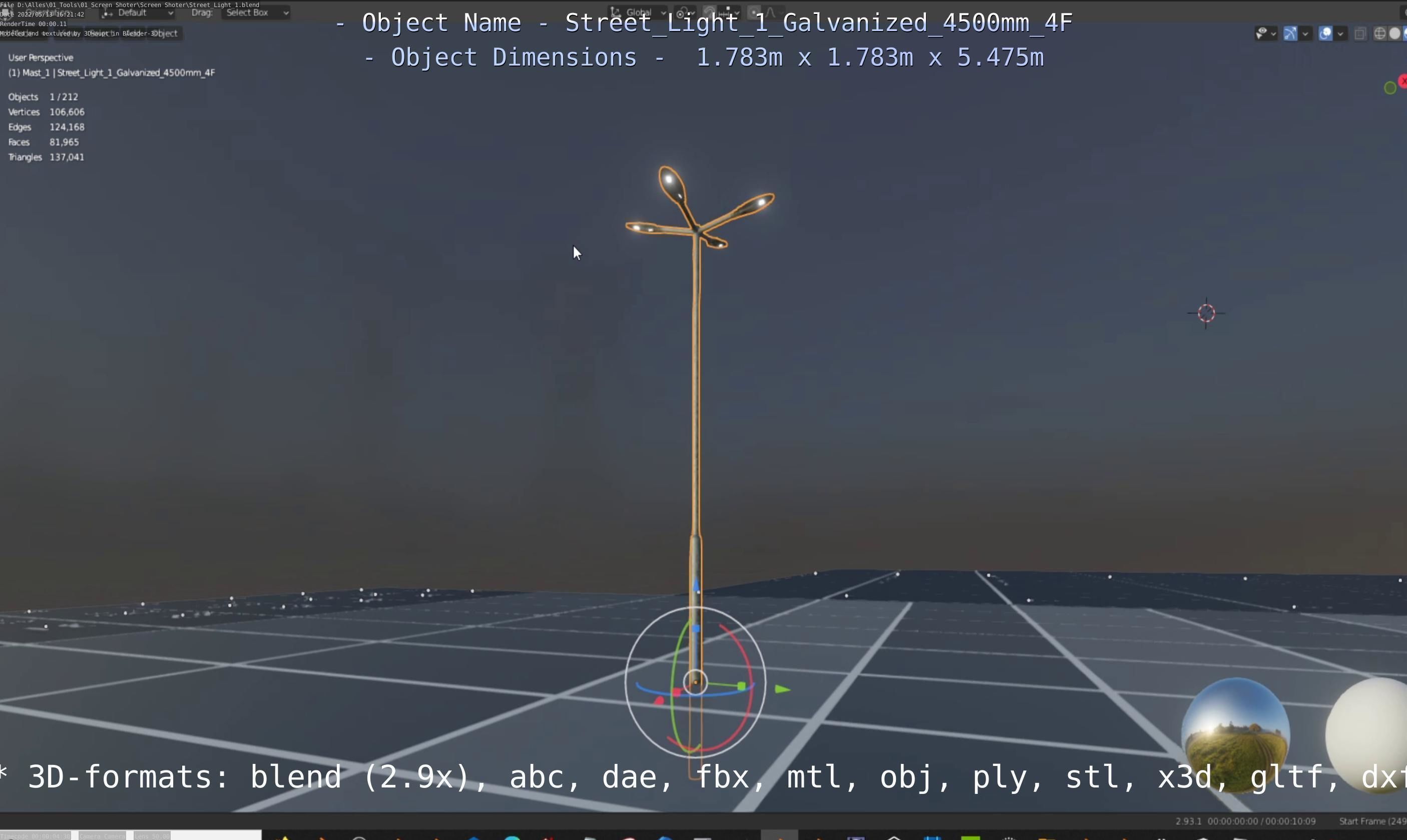 Street Light 1 Galvanized 4500mm 4F Low-poly 3D model_40