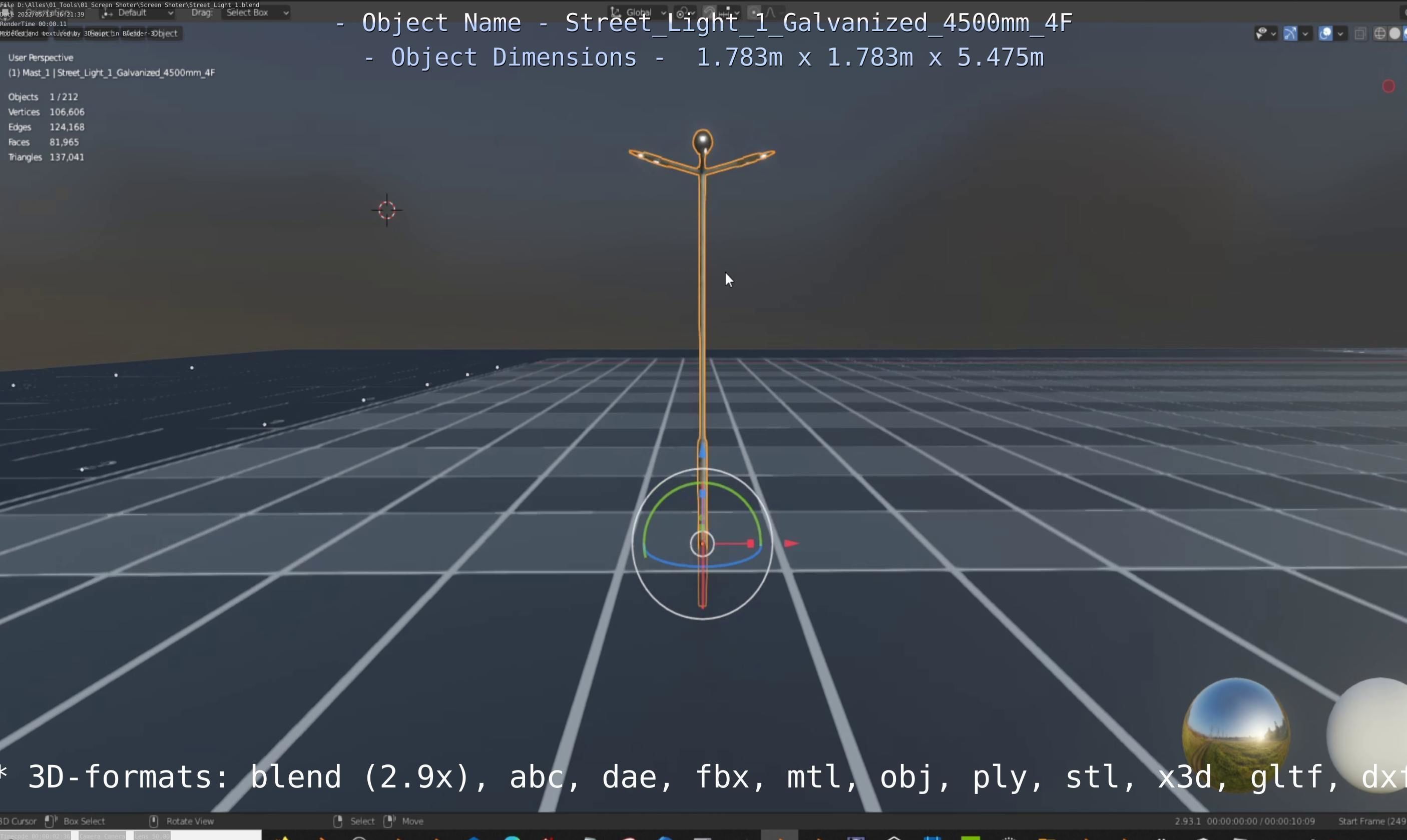 Street Light 1 Galvanized 4500mm 4F Low-poly 3D model_36