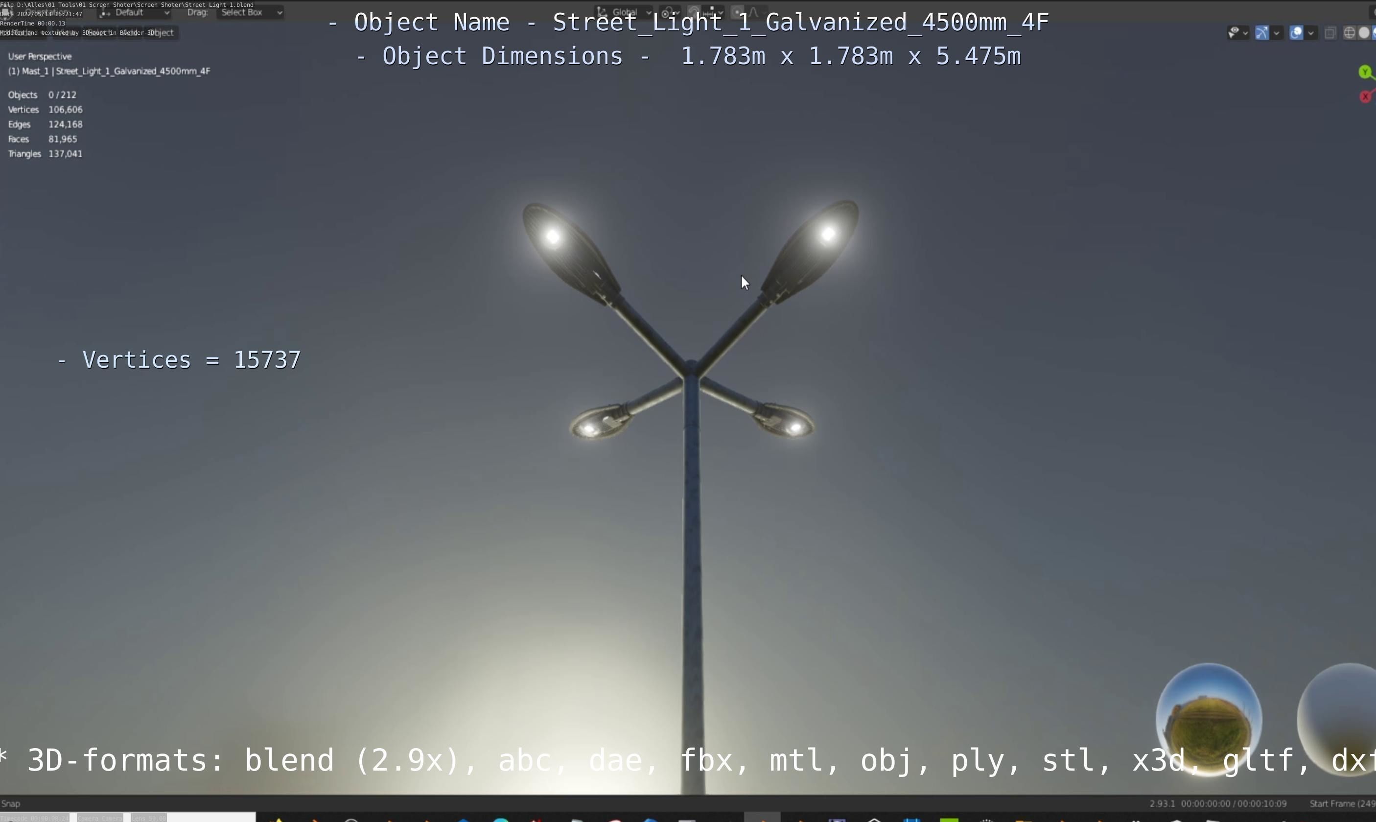 Street Light 1 Galvanized 4500mm 4F Low-poly 3D model_48