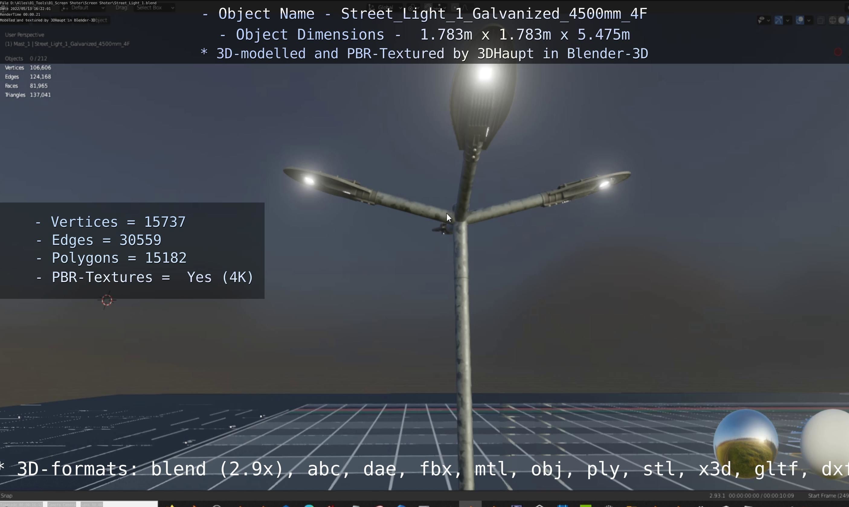 Street Light 1 Galvanized 4500mm 4F Low-poly 3D model_66