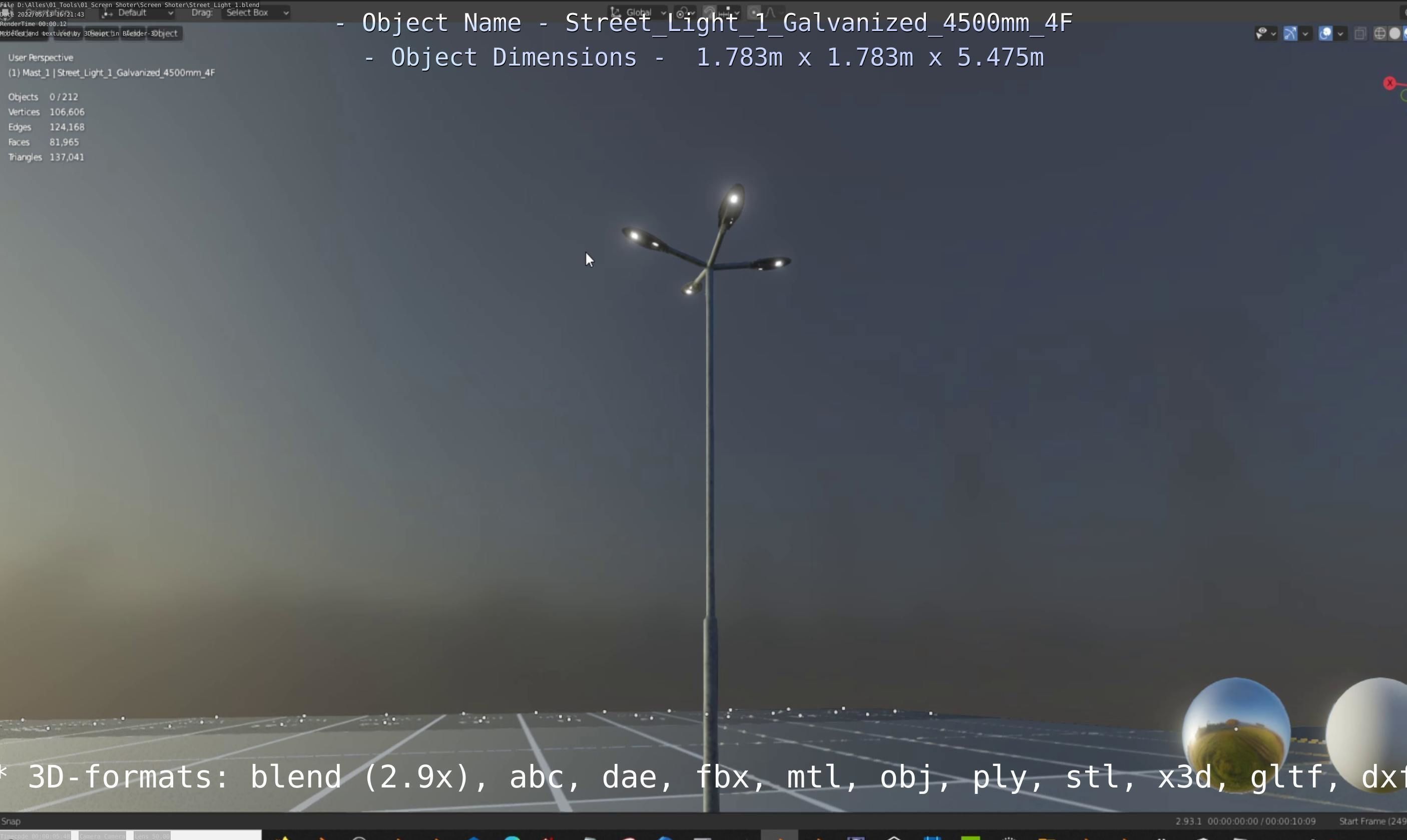 Street Light 1 Galvanized 4500mm 4F Low-poly 3D model_24