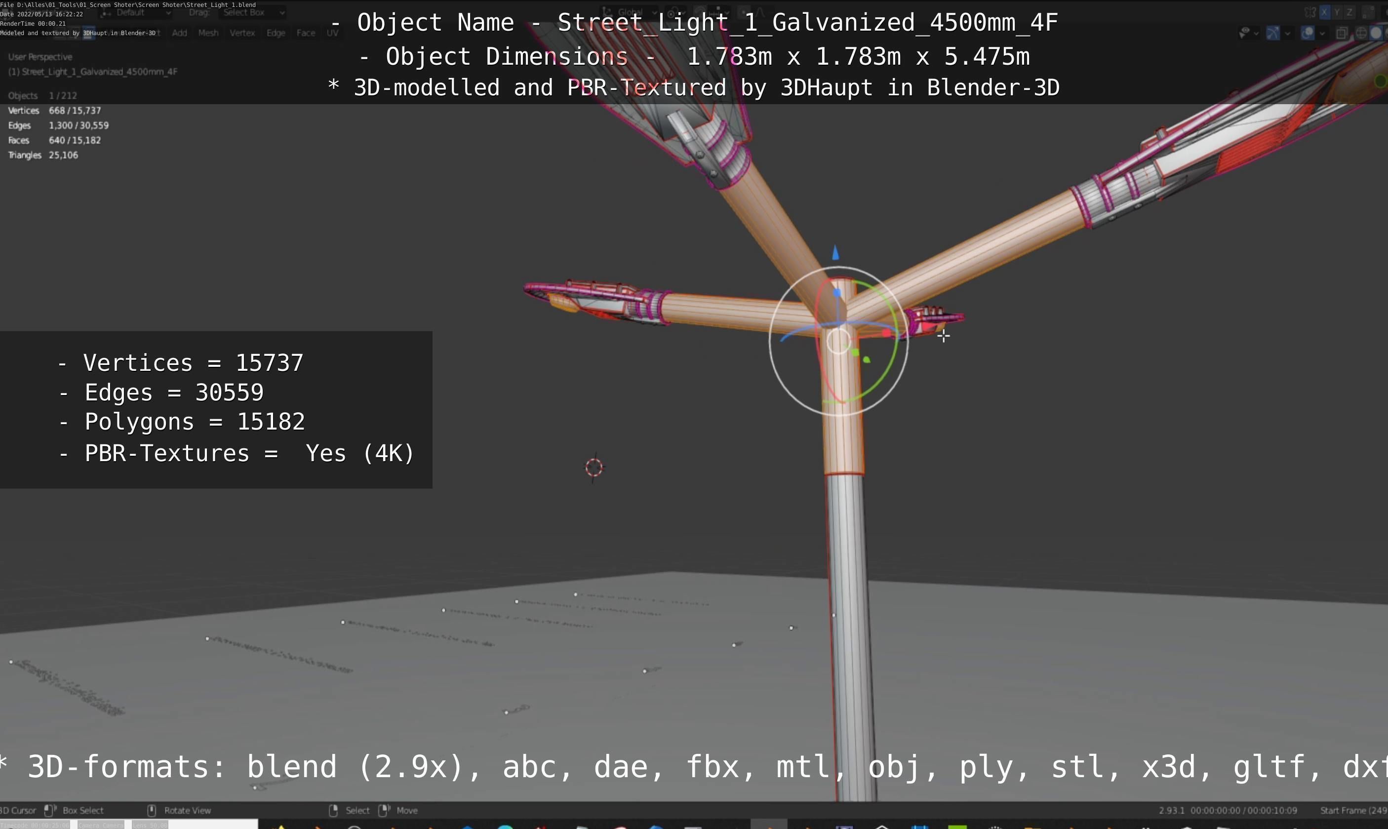 Street Light 1 Galvanized 4500mm 4F Low-poly 3D model_86