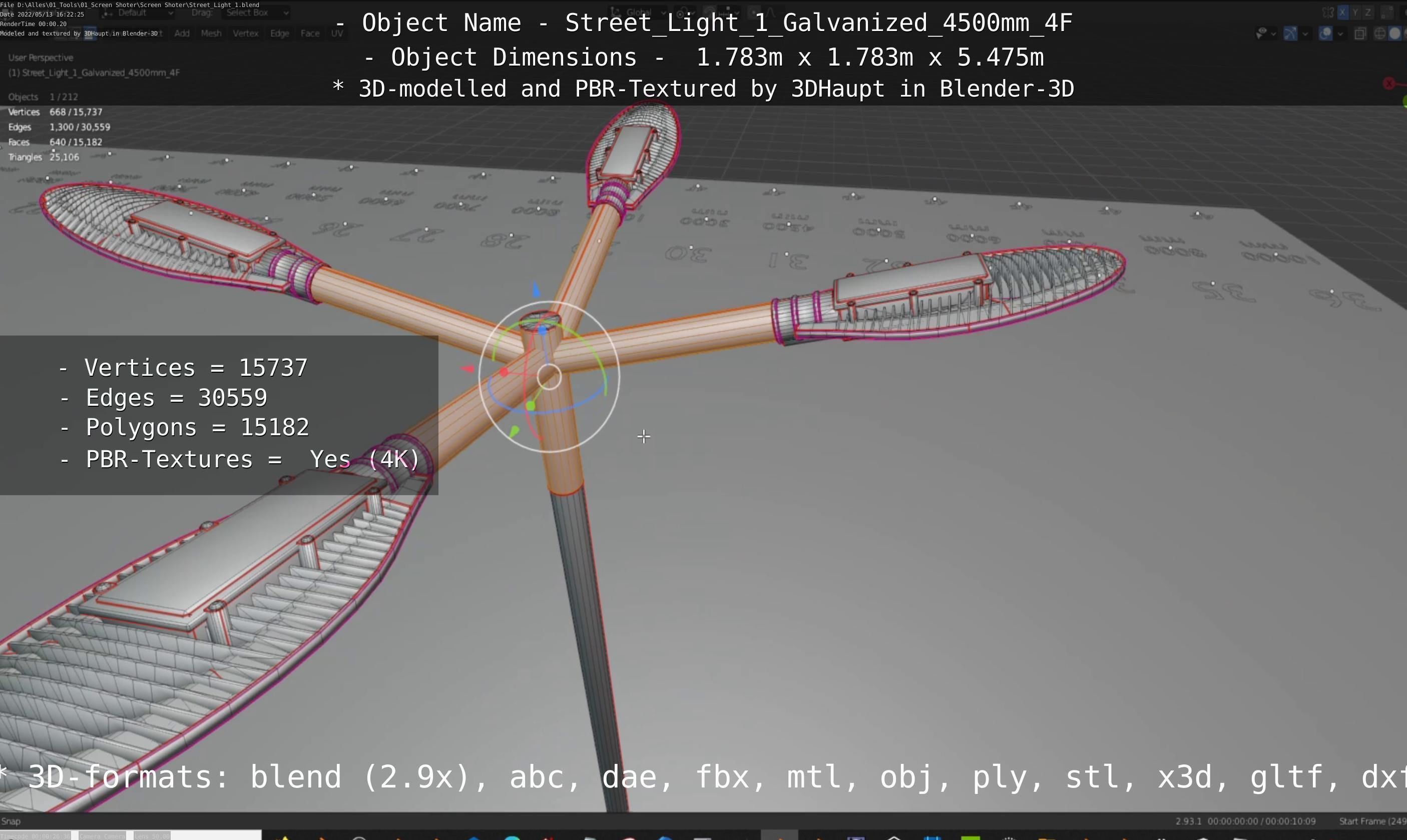 Street Light 1 Galvanized 4500mm 4F Low-poly 3D model_17