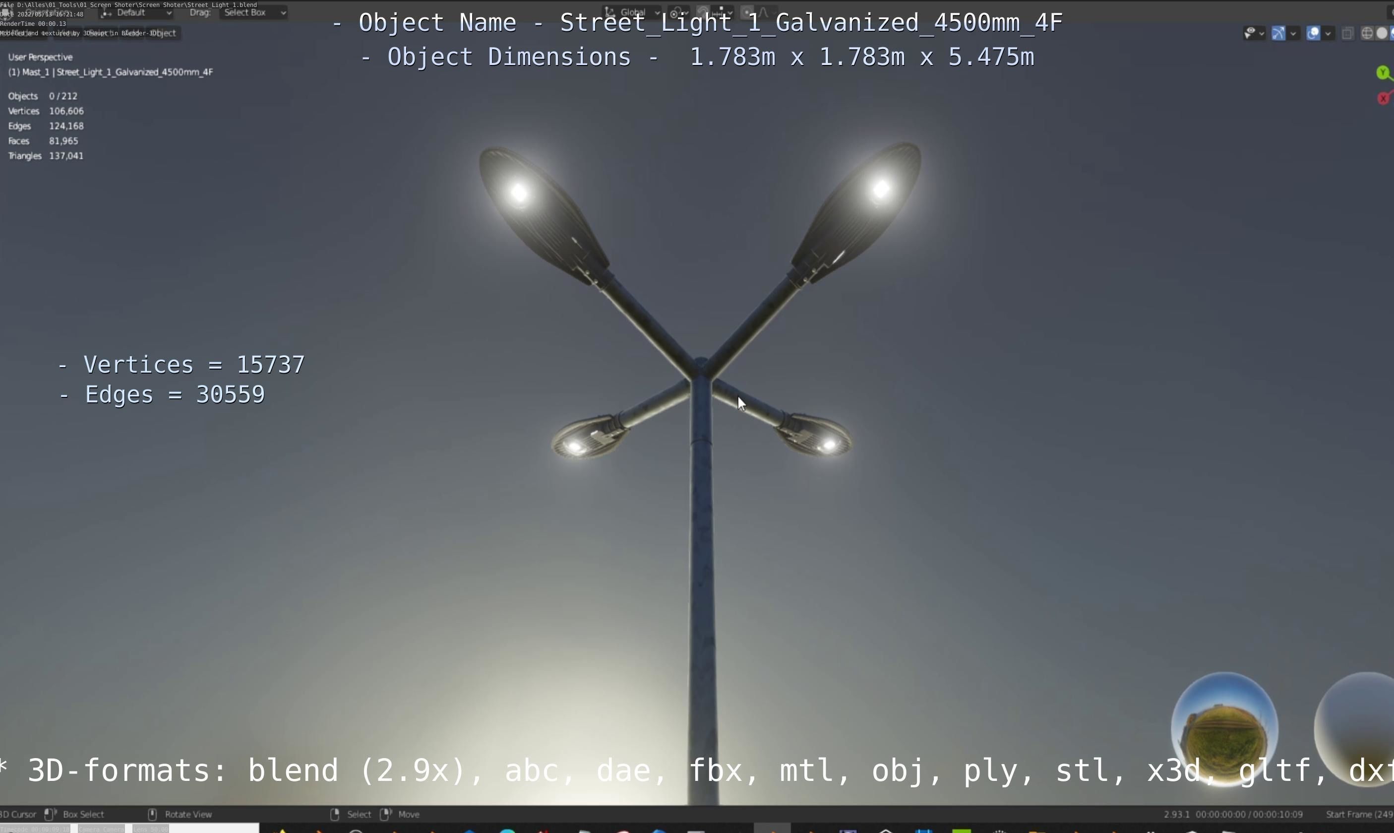 Street Light 1 Galvanized 4500mm 4F Low-poly 3D model_50