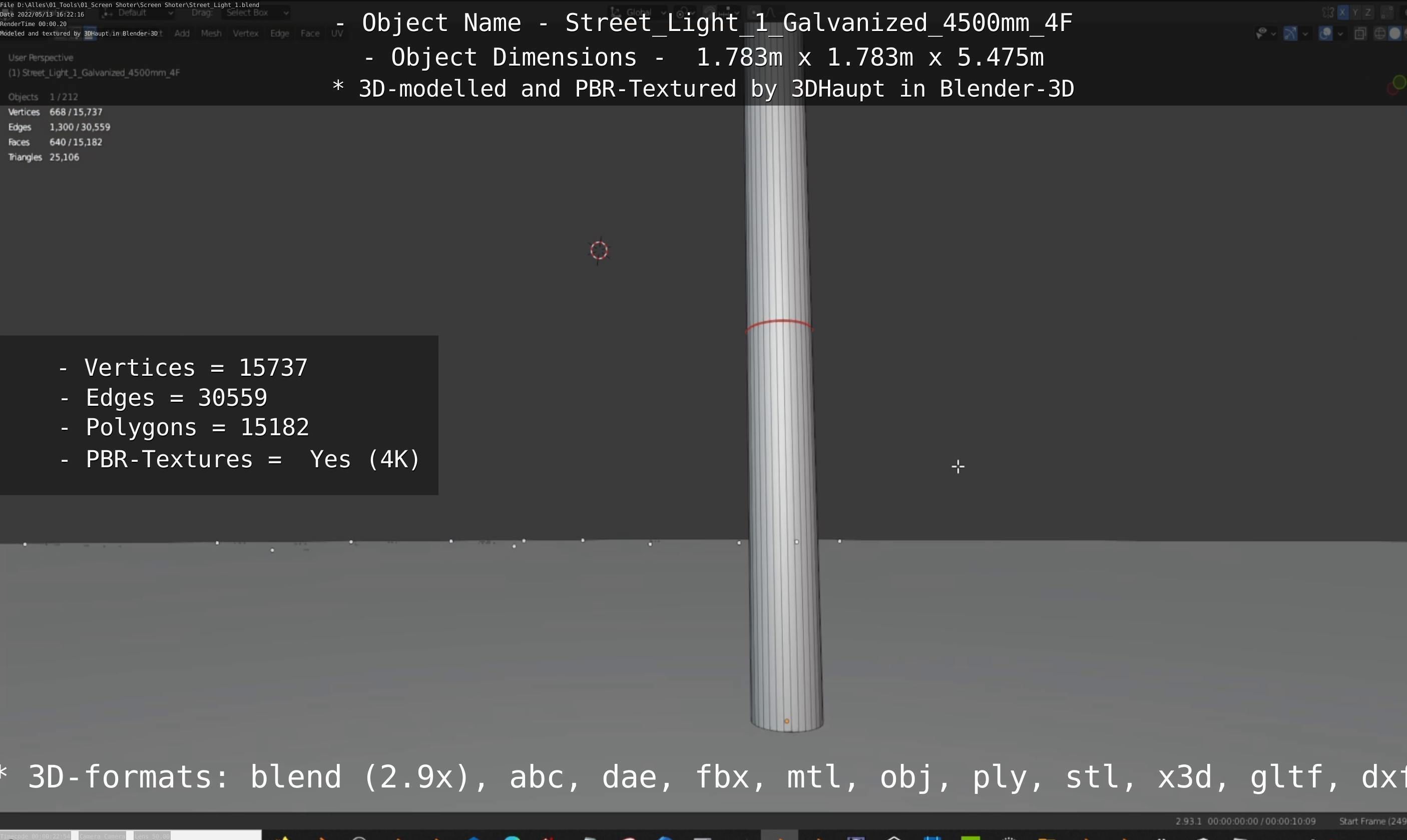Street Light 1 Galvanized 4500mm 4F Low-poly 3D model_84