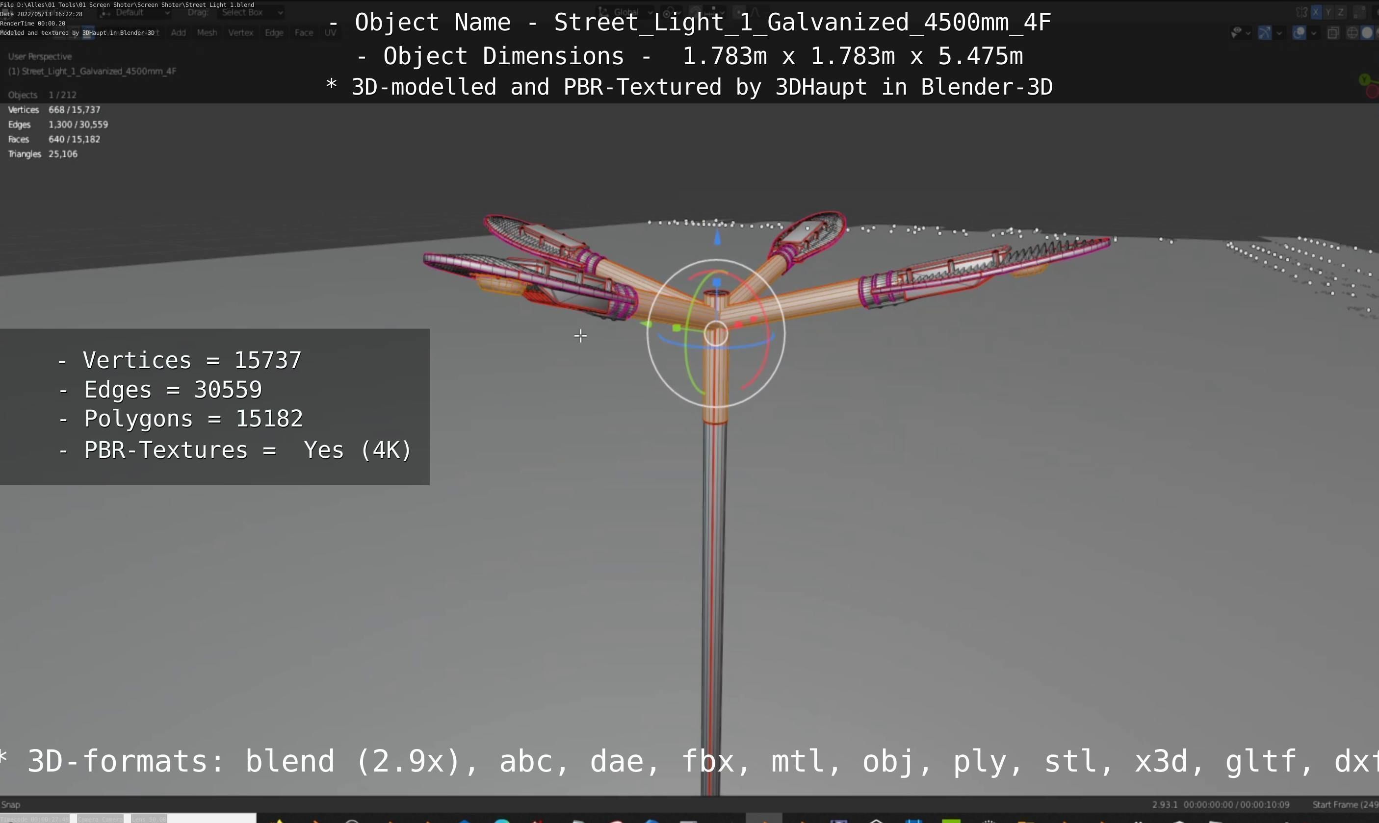 Street Light 1 Galvanized 4500mm 4F Low-poly 3D model_18