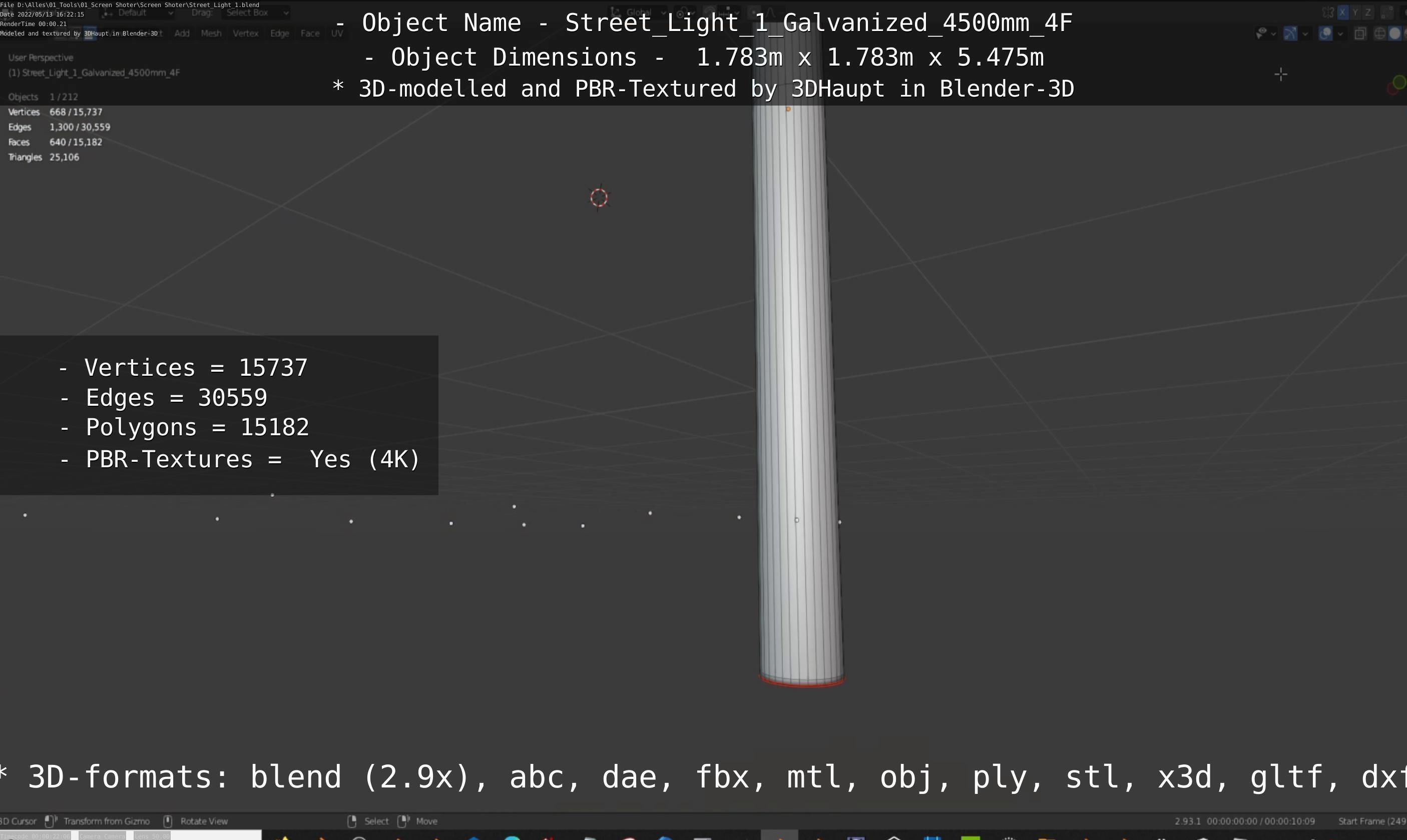Street Light 1 Galvanized 4500mm 4F Low-poly 3D model_68