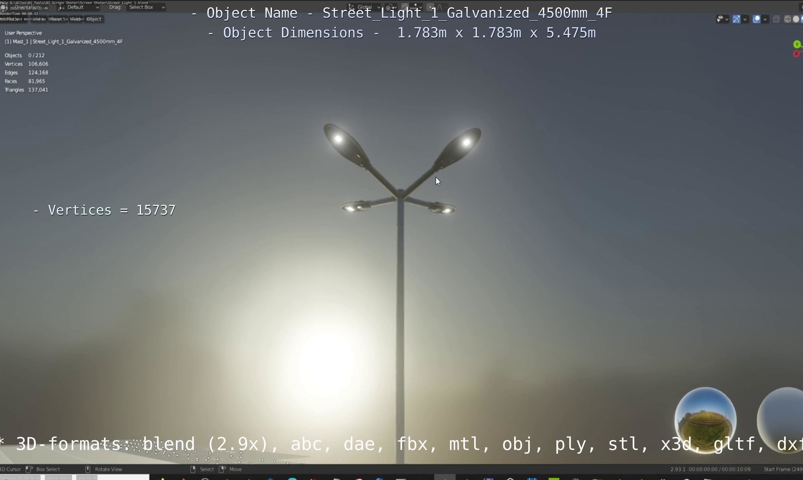 Street Light 1 Galvanized 4500mm 4F Low-poly 3D model_47