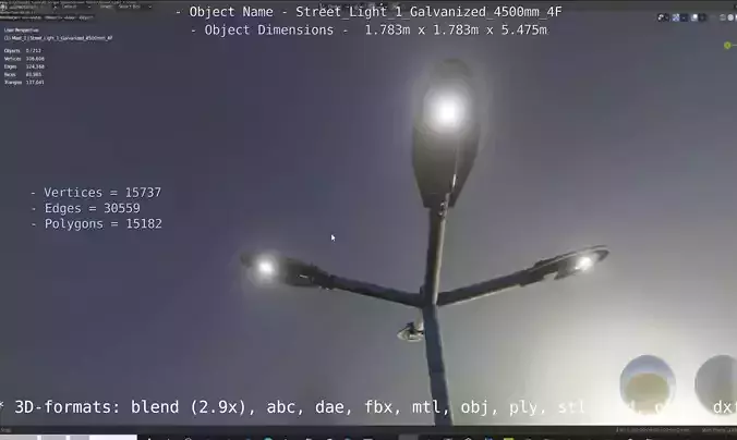 Street Light 1 Galvanized 4500mm 4F Low-poly 3D model