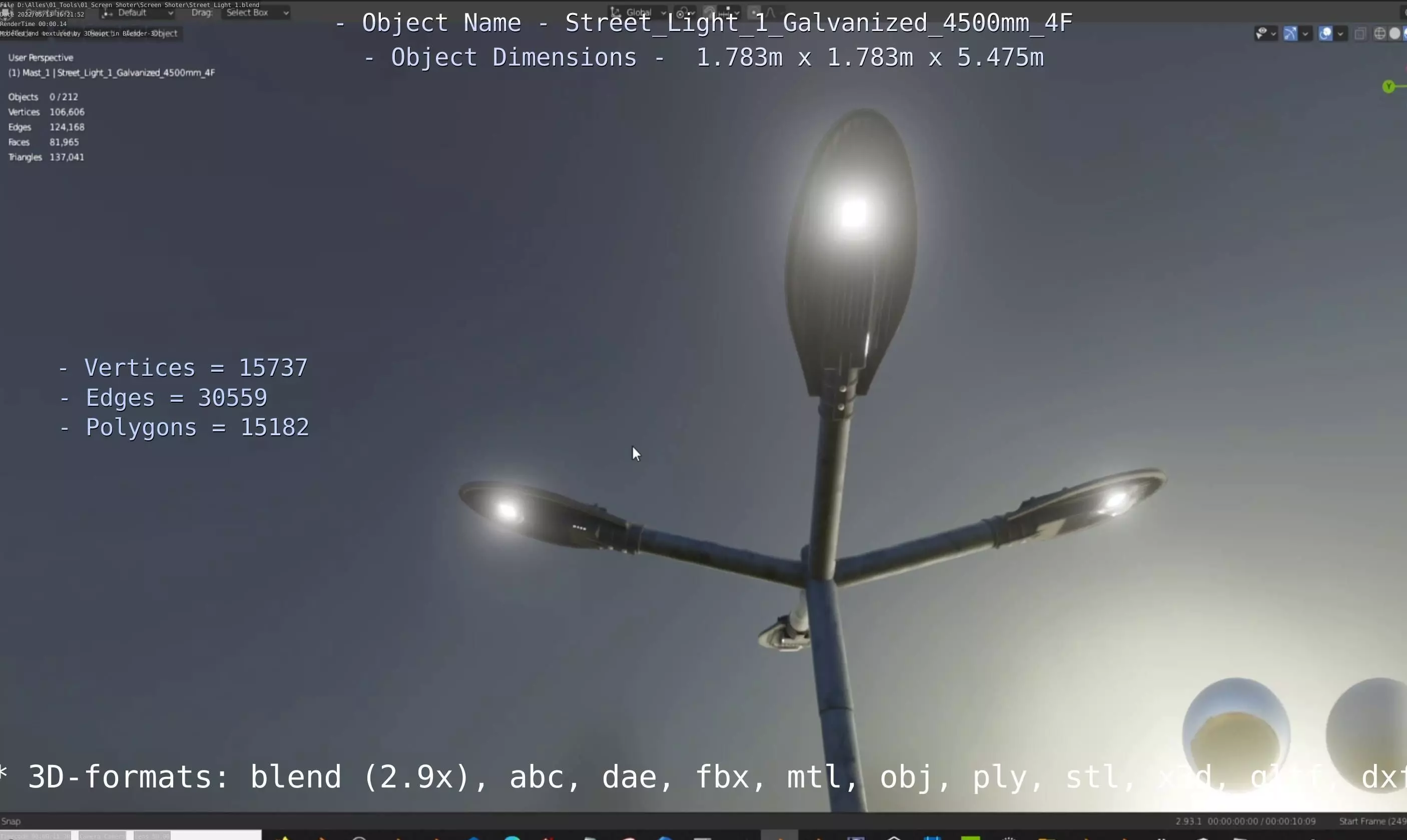 Street Light 1 Galvanized 4500mm 4F Low-poly 3D model_0