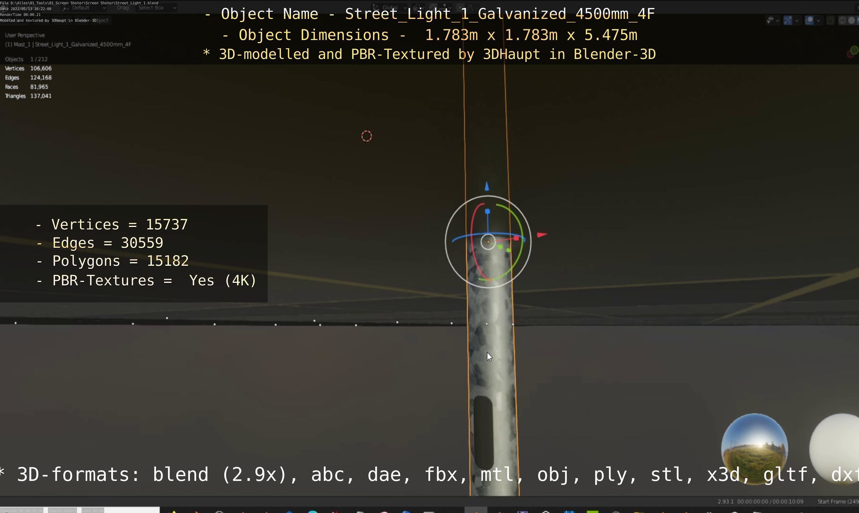 Street Light 1 Galvanized 4500mm 4F Low-poly 3D model_78