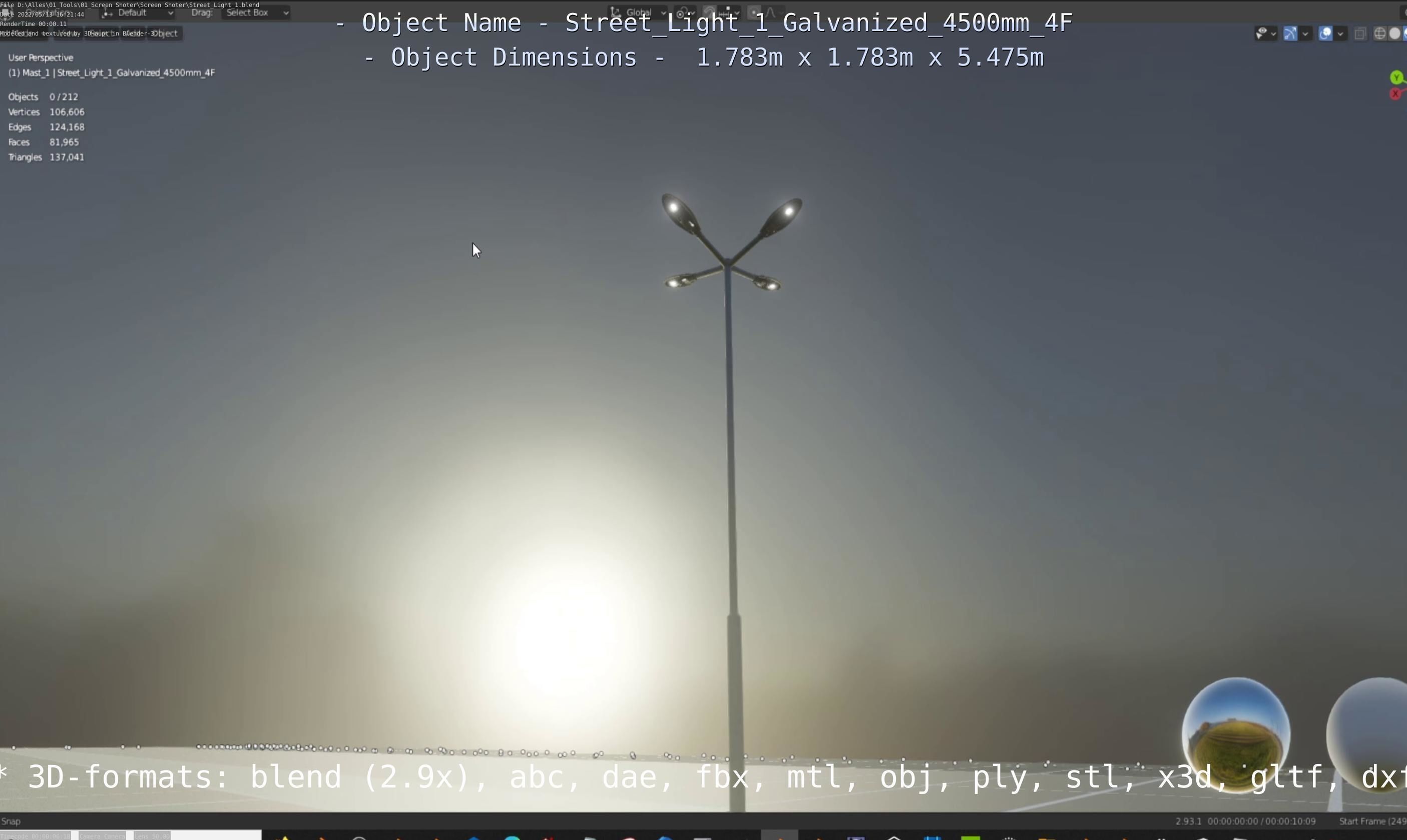 Street Light 1 Galvanized 4500mm 4F Low-poly 3D model_4