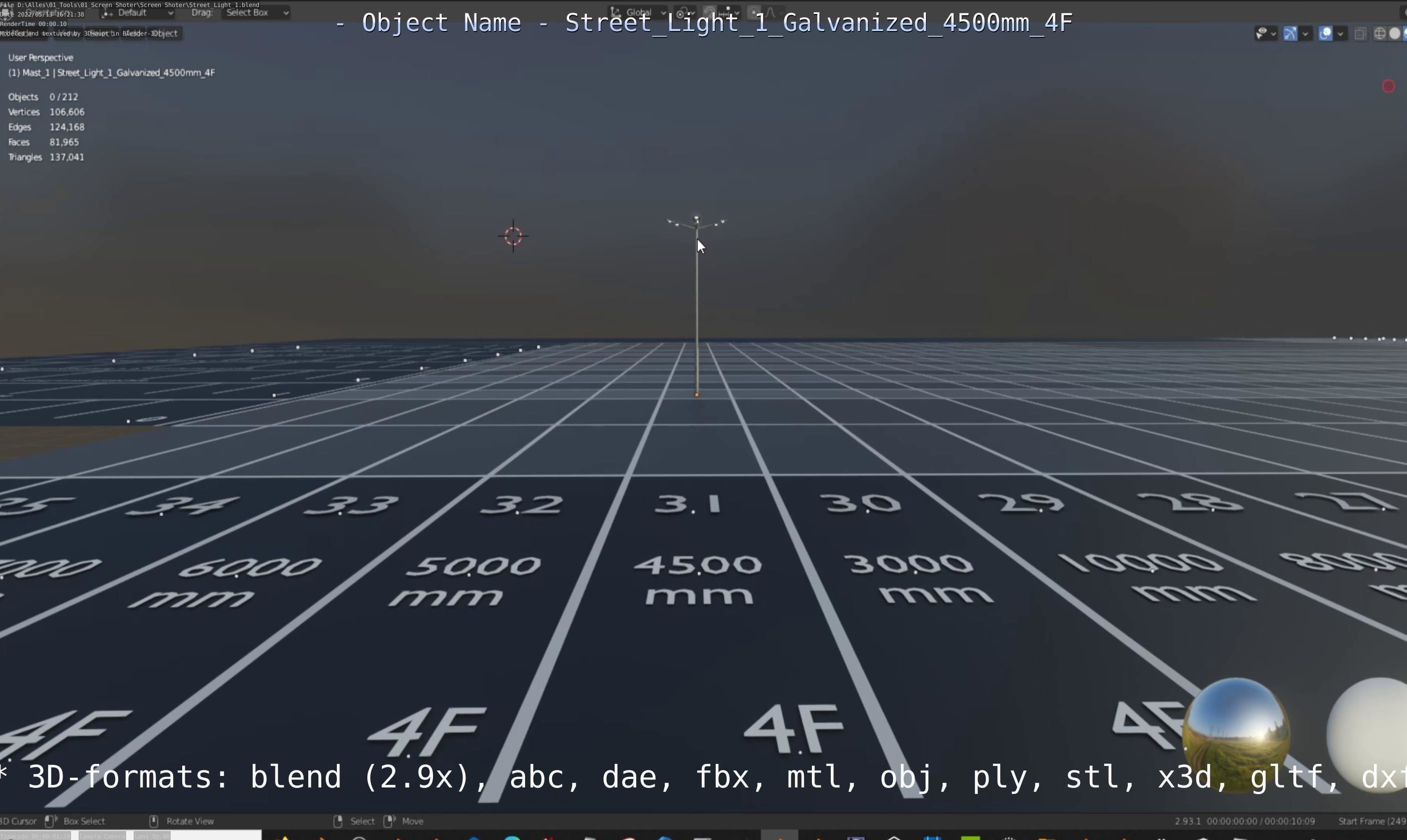 Street Light 1 Galvanized 4500mm 4F Low-poly 3D model_33