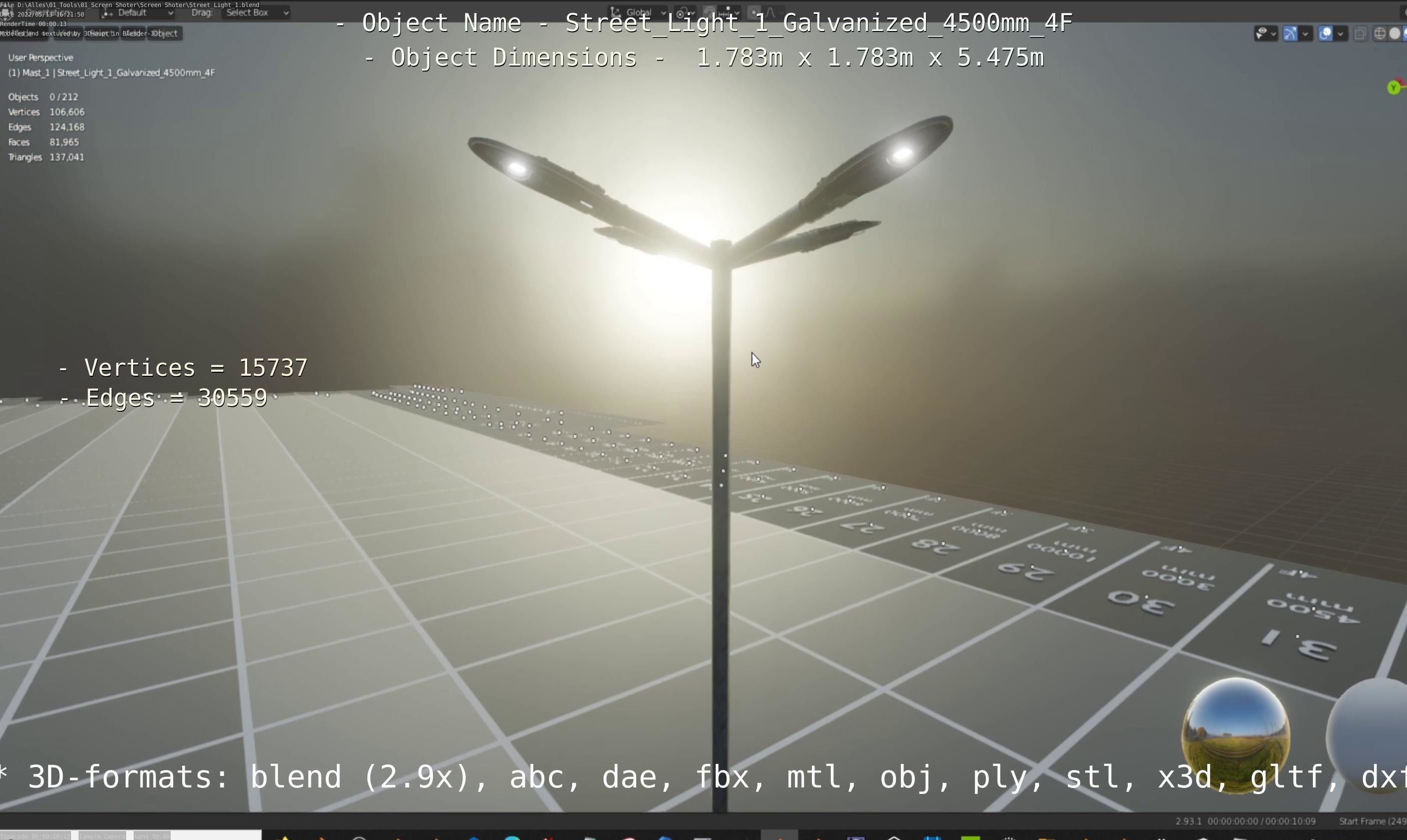 Street Light 1 Galvanized 4500mm 4F Low-poly 3D model_29