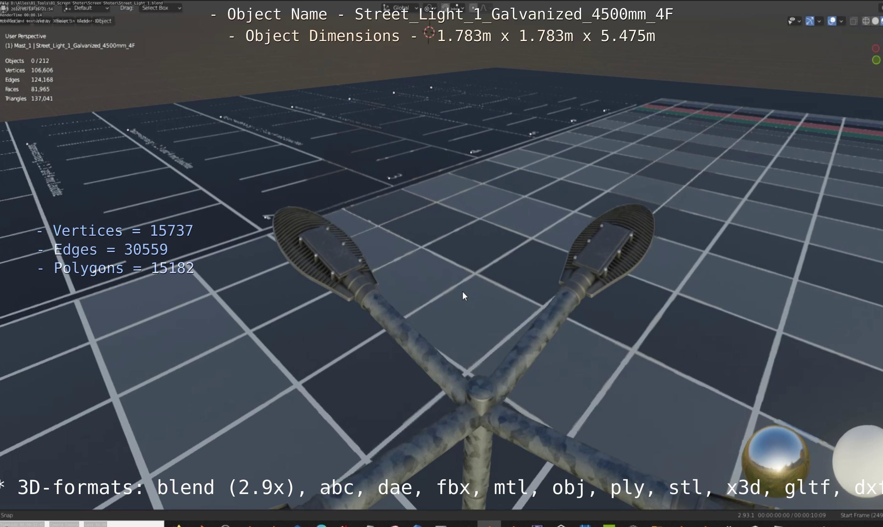 Street Light 1 Galvanized 4500mm 4F Low-poly 3D model_61