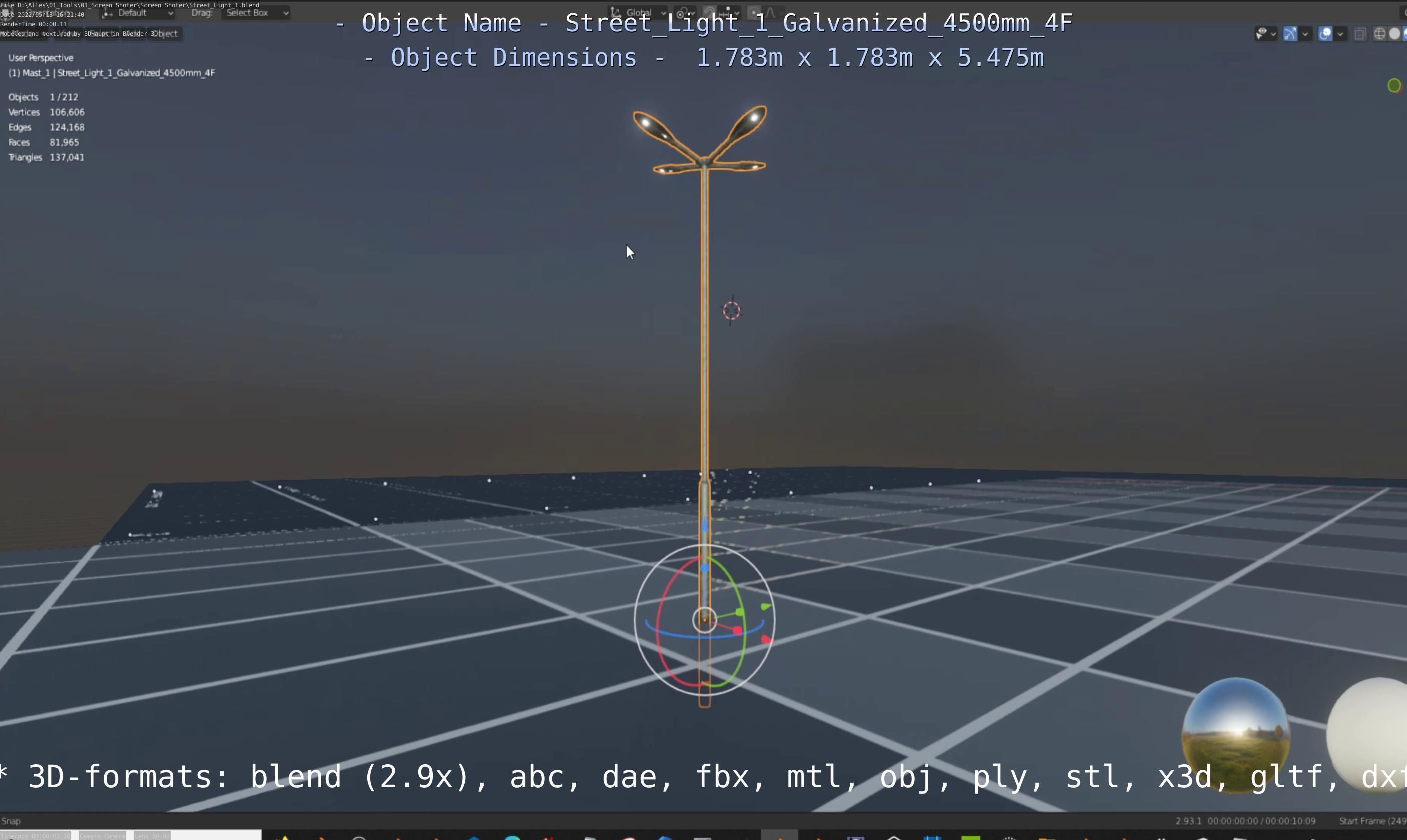 Street Light 1 Galvanized 4500mm 4F Low-poly 3D model_38