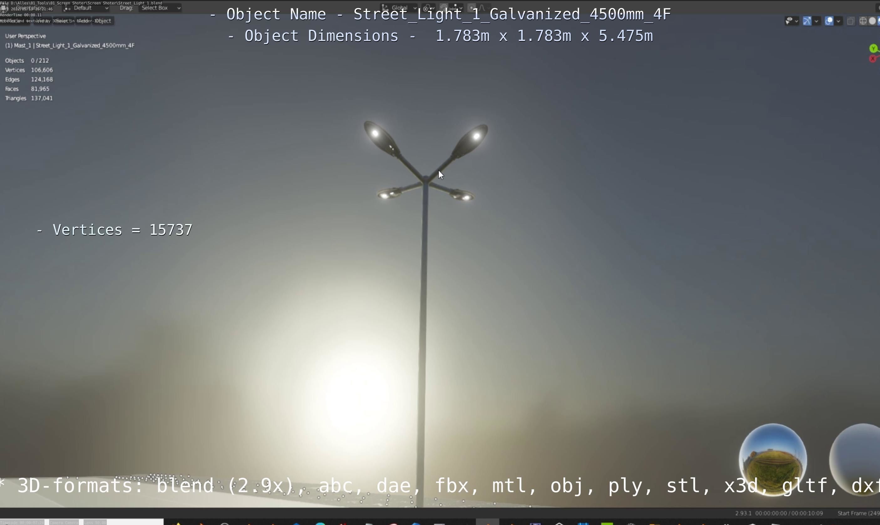 Street Light 1 Galvanized 4500mm 4F Low-poly 3D model_46