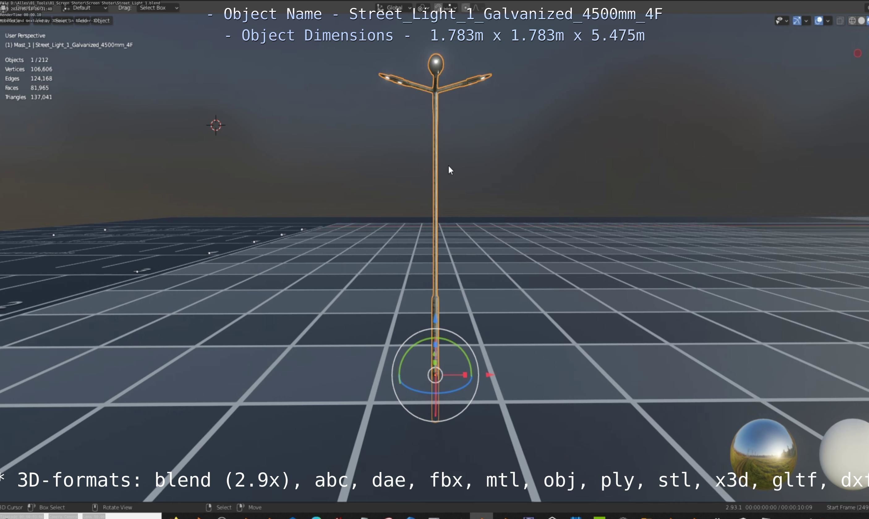 Street Light 1 Galvanized 4500mm 4F Low-poly 3D model_20