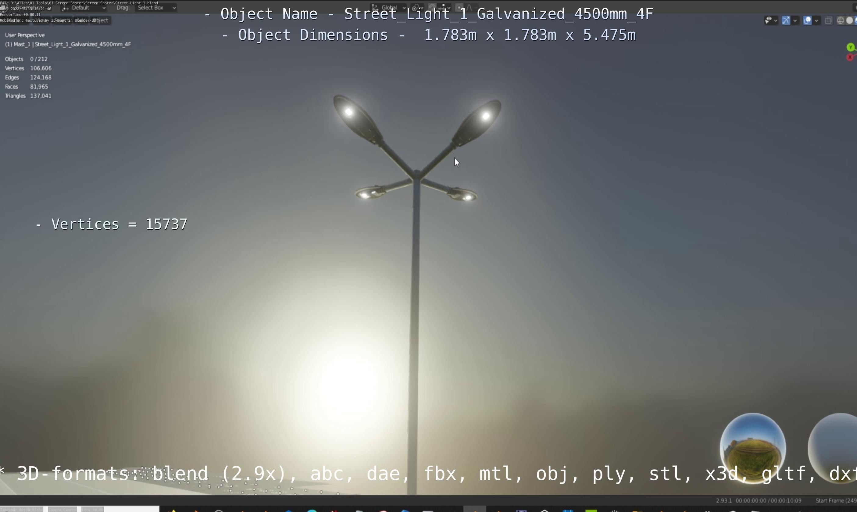 Street Light 1 Galvanized 4500mm 4F Low-poly 3D model_27