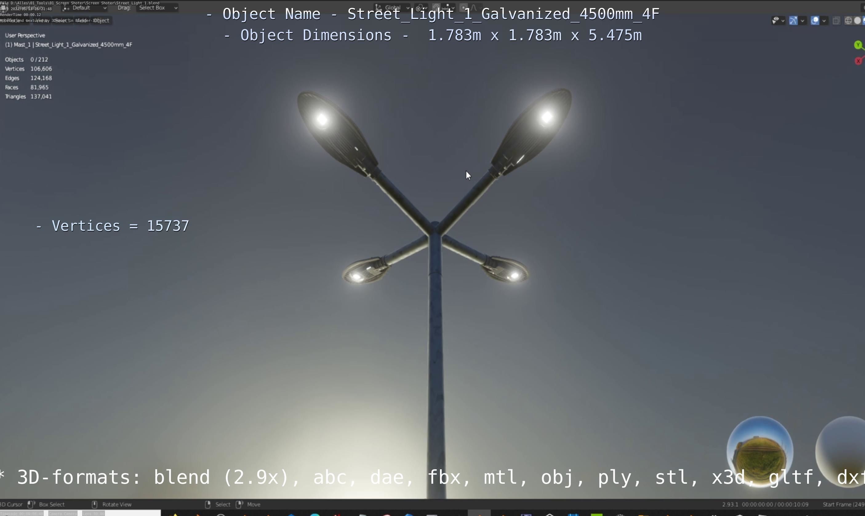 Street Light 1 Galvanized 4500mm 4F Low-poly 3D model_49