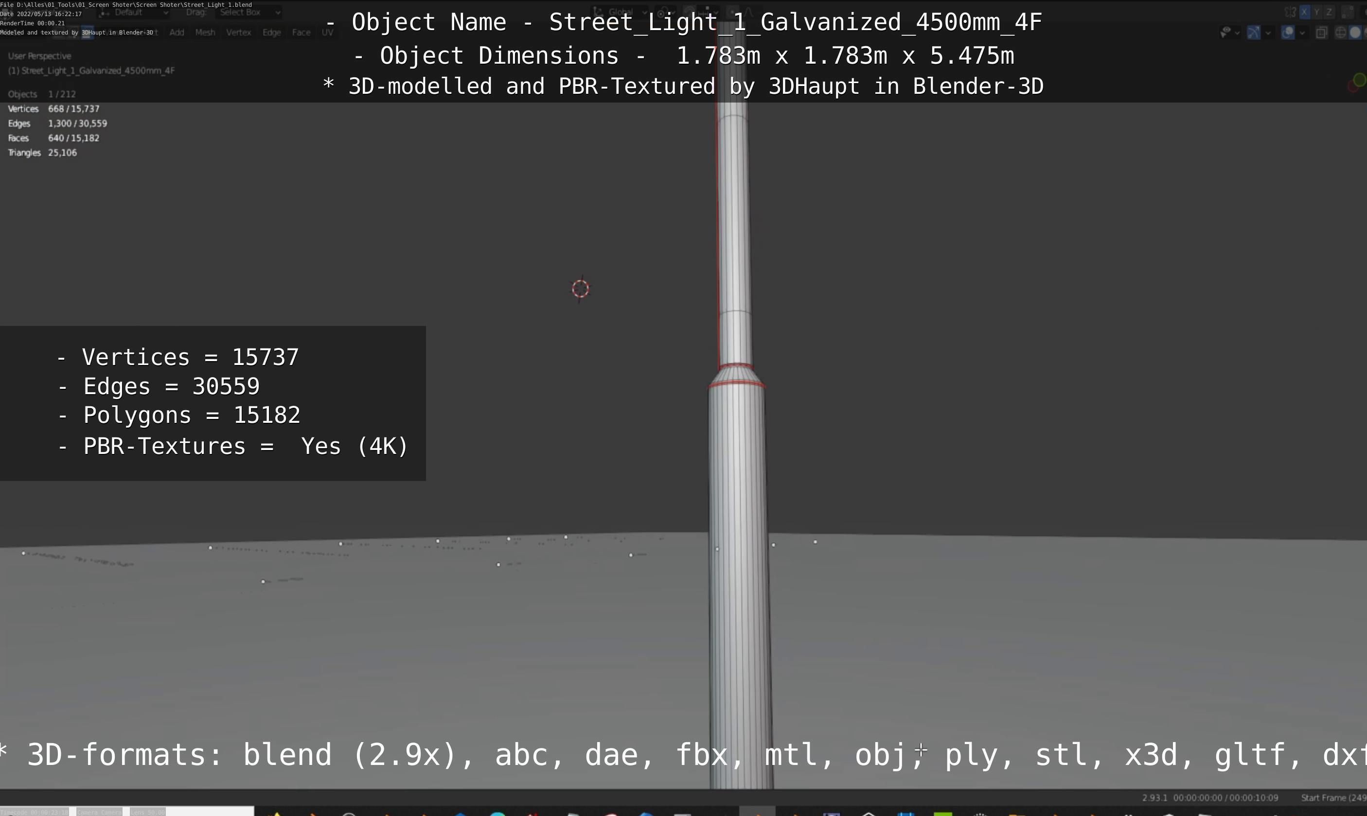 Street Light 1 Galvanized 4500mm 4F Low-poly 3D model_81