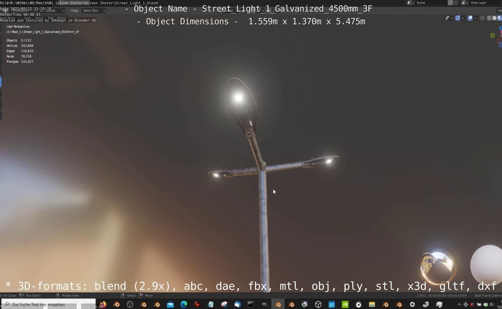 Street Light 1 Galvanized 4500mm 3F Low-poly 3D model_8