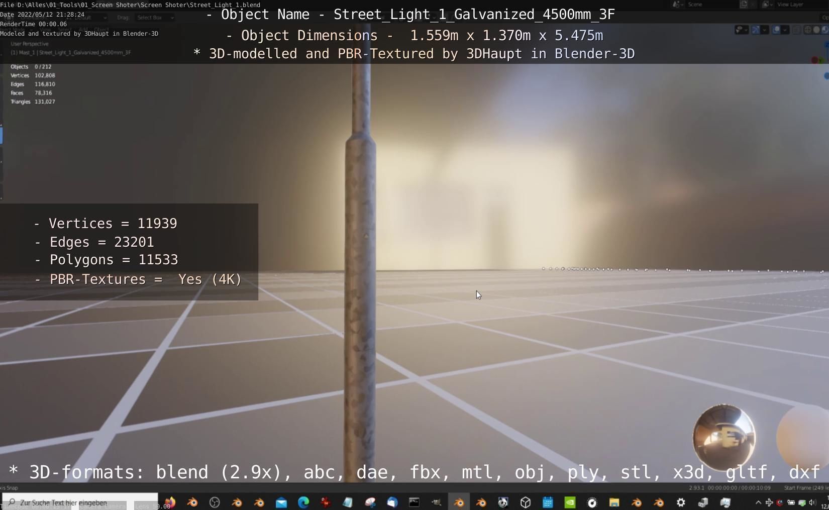 Street Light 1 Galvanized 4500mm 3F Low-poly 3D model_16