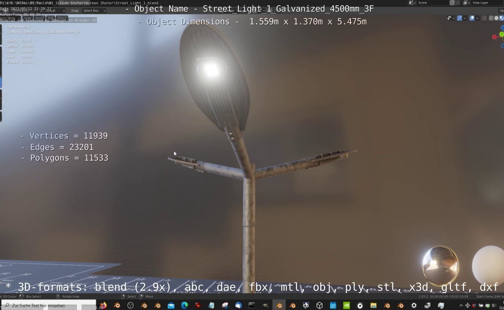 Street Light 1 Galvanized 4500mm 3F Low-poly 3D model_13