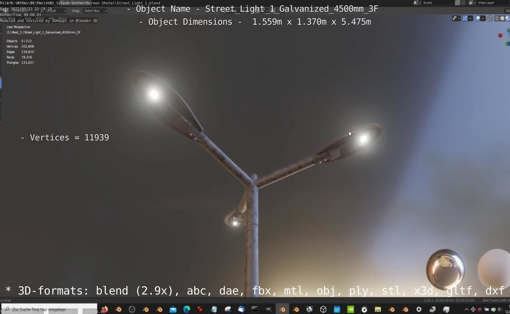 Street Light 1 Galvanized 4500mm 3F Low-poly 3D model_2