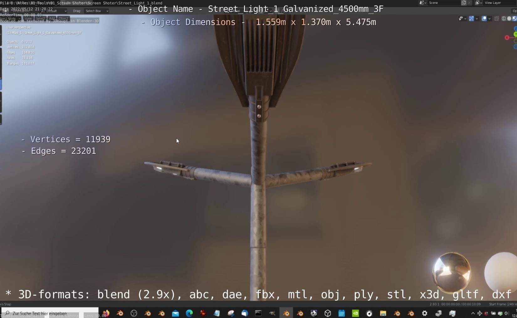 Street Light 1 Galvanized 4500mm 3F Low-poly 3D model_12