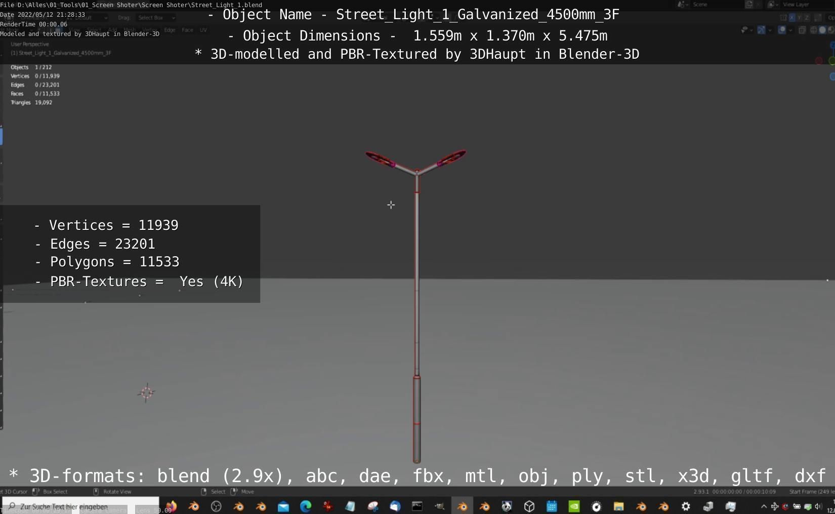 Street Light 1 Galvanized 4500mm 3F Low-poly 3D model_27
