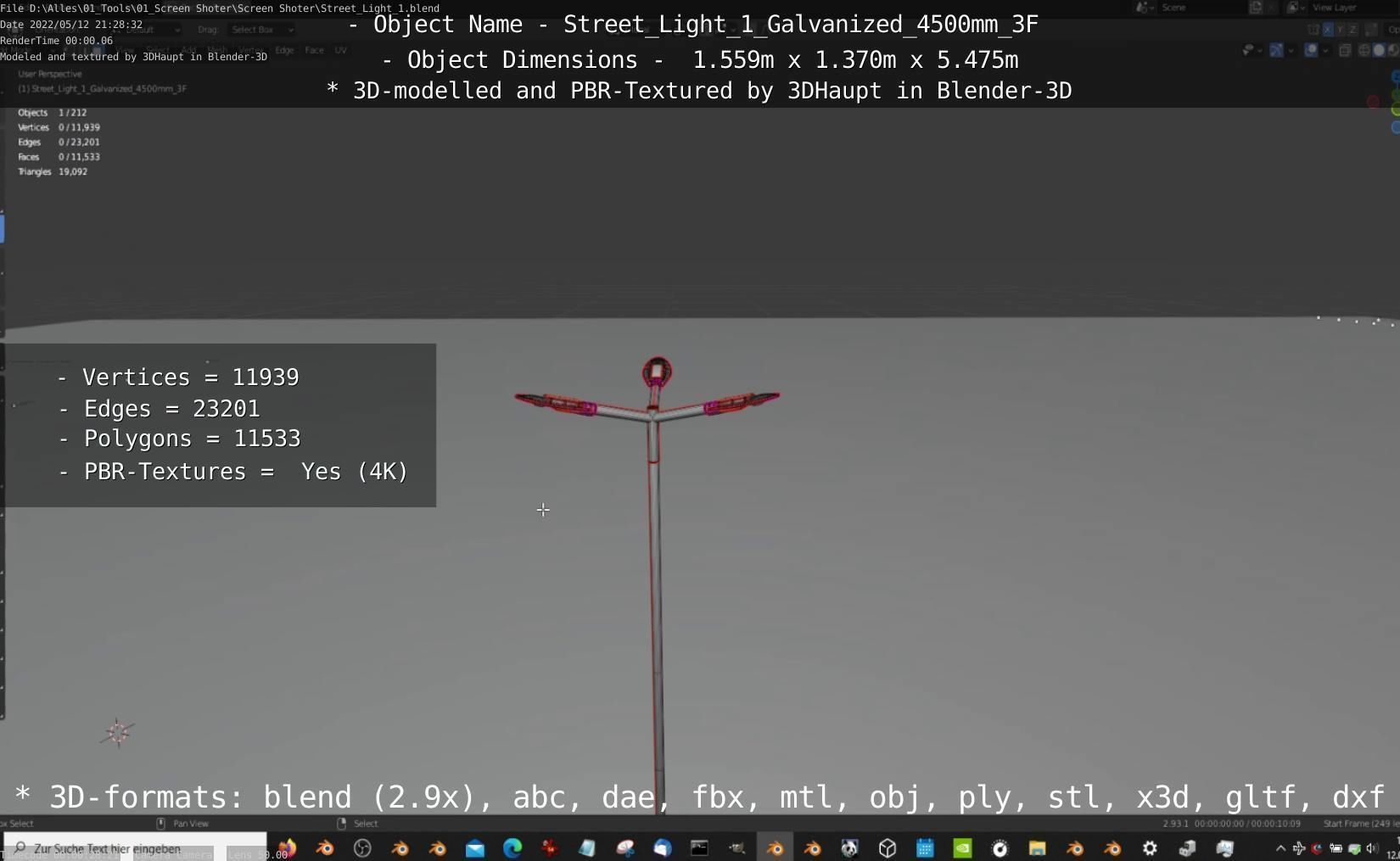 Street Light 1 Galvanized 4500mm 3F Low-poly 3D model_26