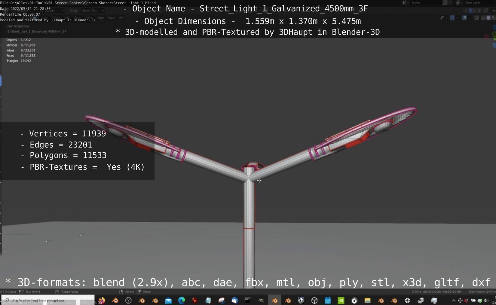 Street Light 1 Galvanized 4500mm 3F Low-poly 3D model_21