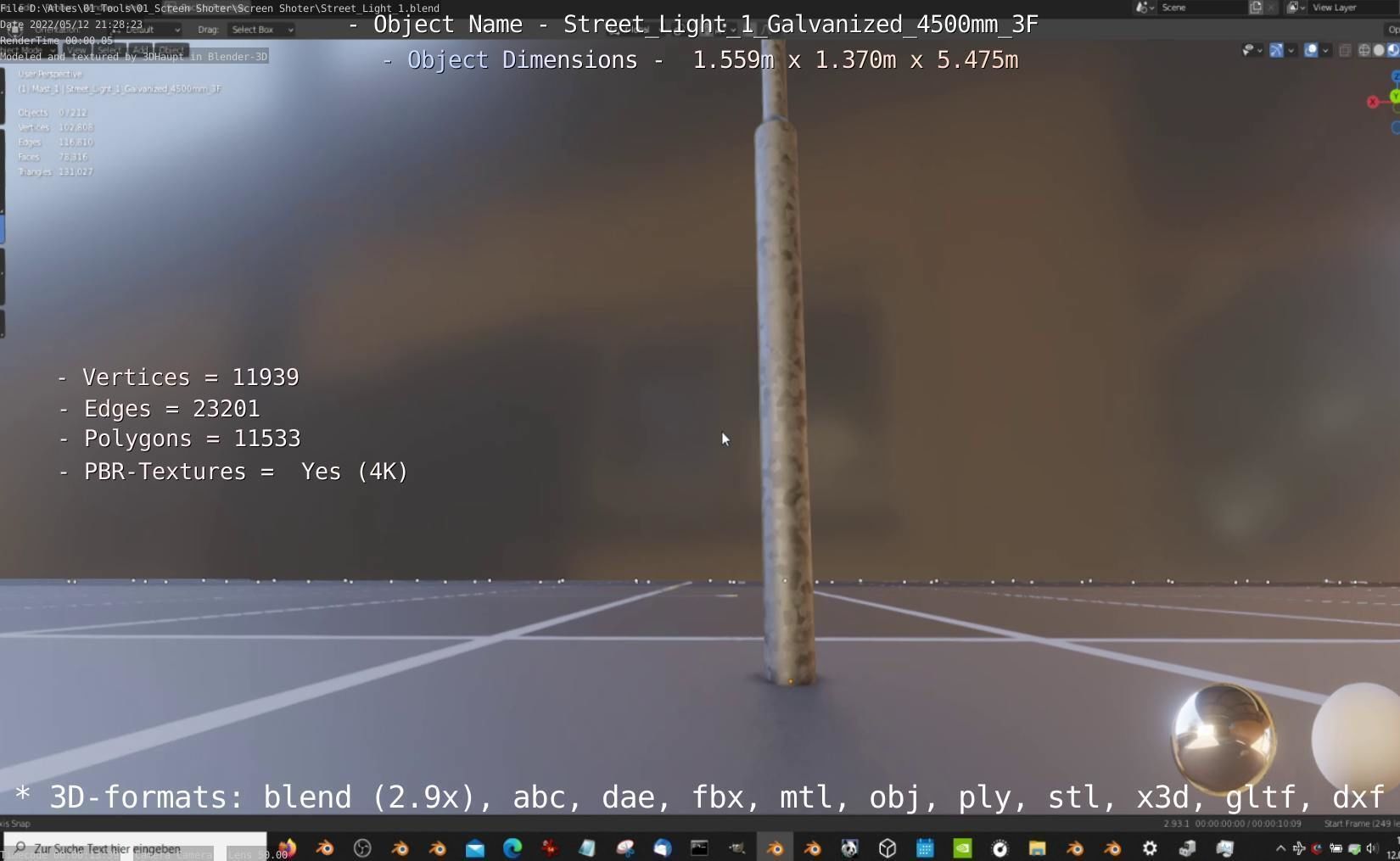 Street Light 1 Galvanized 4500mm 3F Low-poly 3D model_14