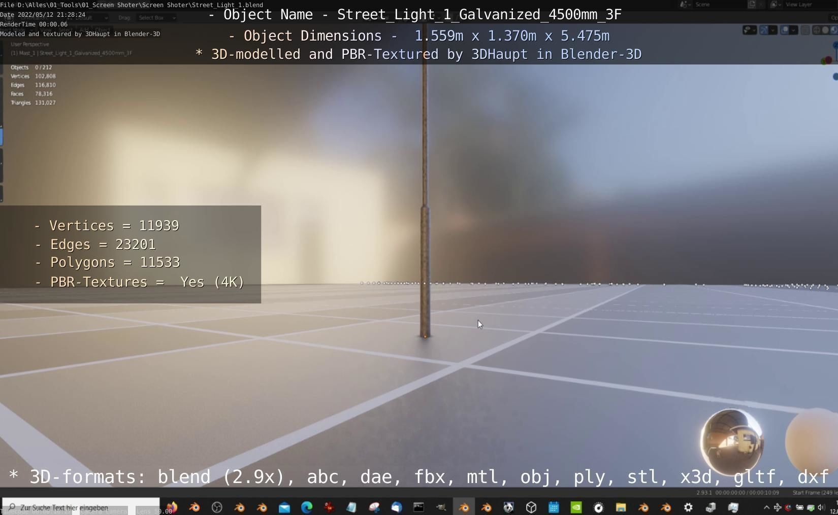 Street Light 1 Galvanized 4500mm 3F Low-poly 3D model_17