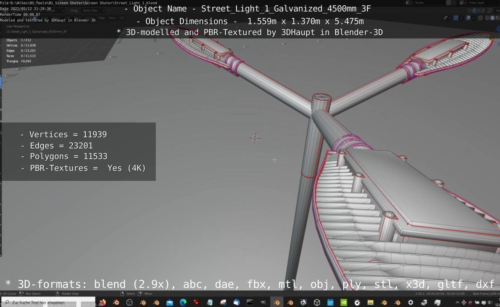 Street Light 1 Galvanized 4500mm 3F Low-poly 3D model_23