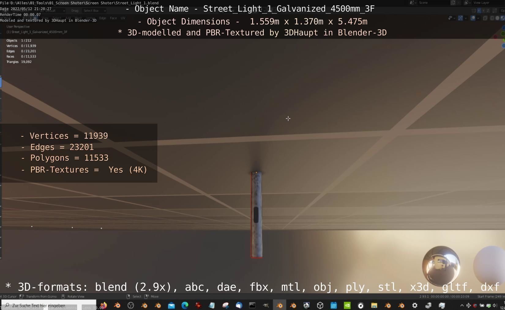 Street Light 1 Galvanized 4500mm 3F Low-poly 3D model_18
