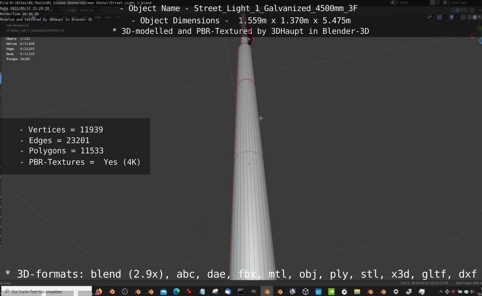 Street Light 1 Galvanized 4500mm 3F Low-poly 3D model_19