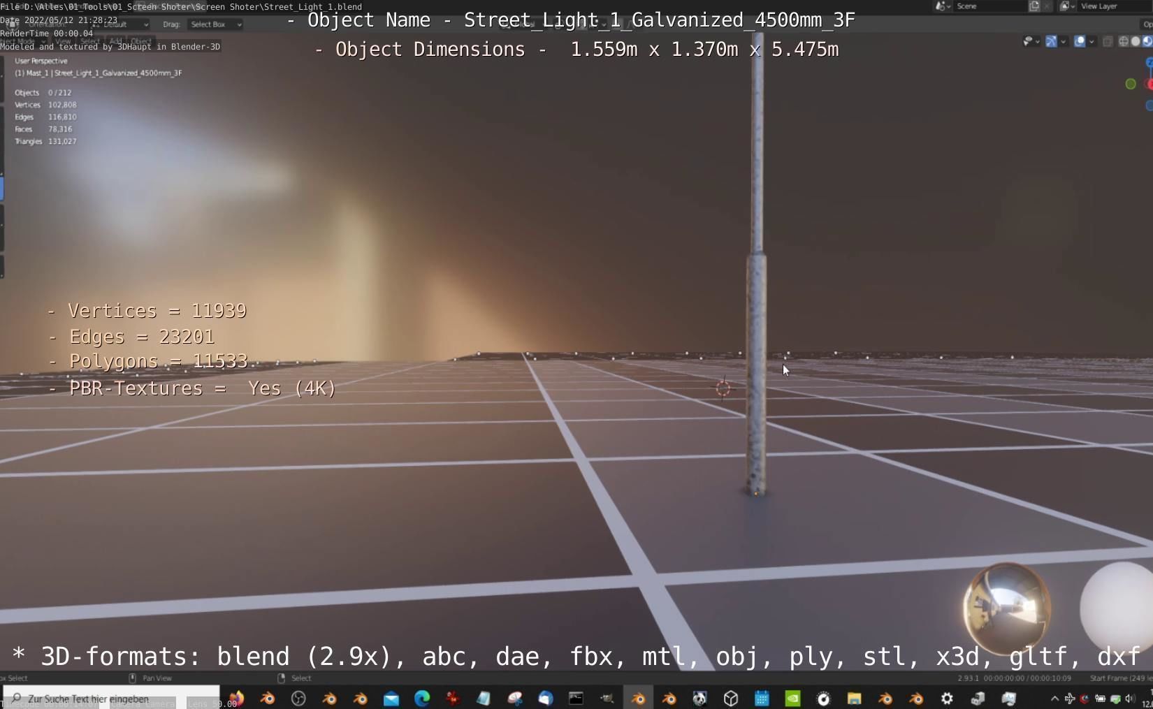 Street Light 1 Galvanized 4500mm 3F Low-poly 3D model_15