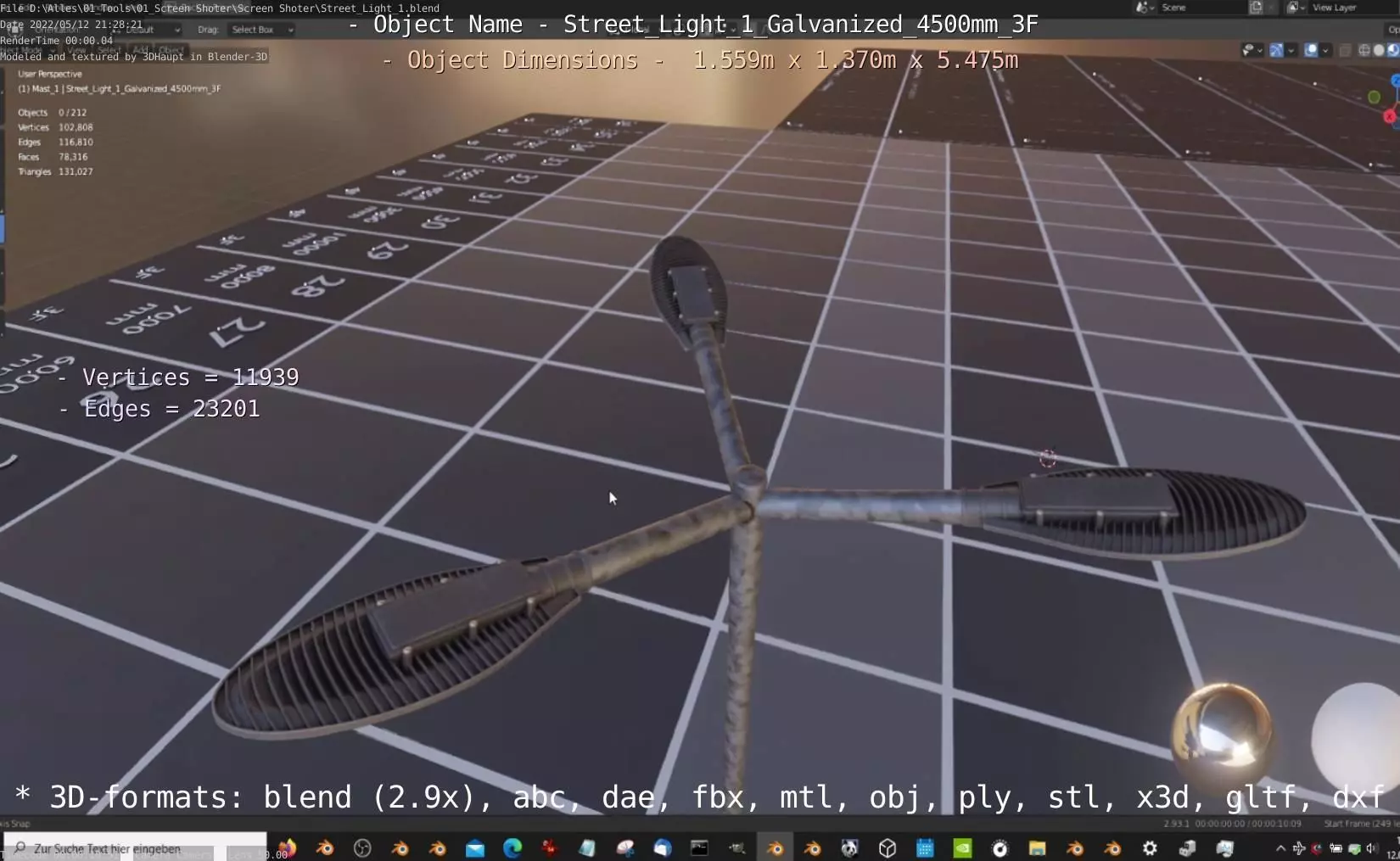 Street Light 1 Galvanized 4500mm 3F Low-poly 3D model_0