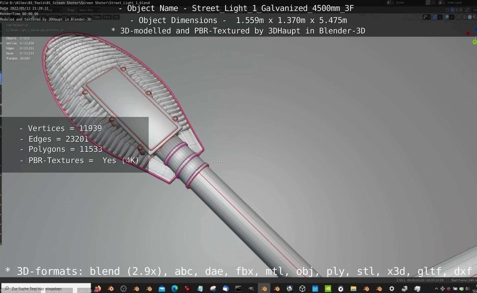 Street Light 1 Galvanized 4500mm 3F Low-poly 3D model_24