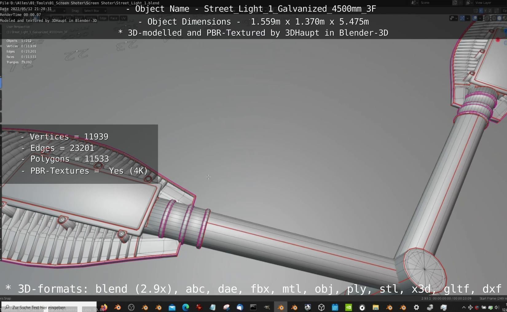 Street Light 1 Galvanized 4500mm 3F Low-poly 3D model_9