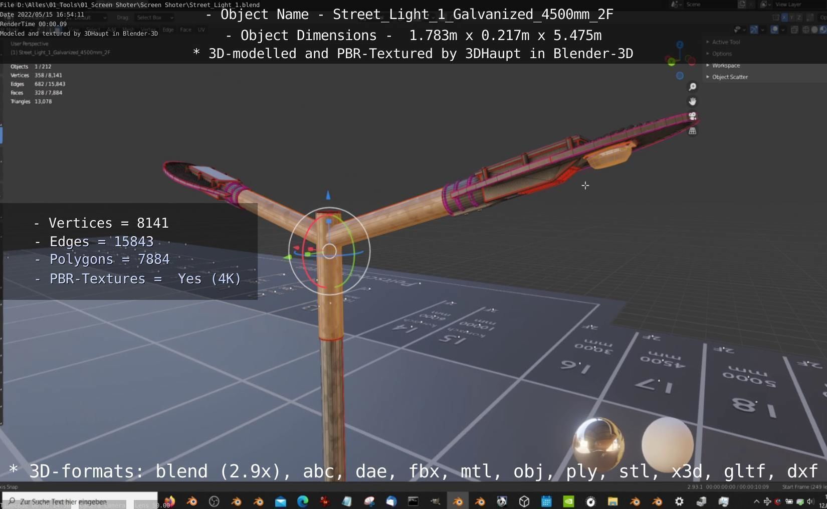 Street Light 1 Galvanized 4500mm 2F Low-poly 3D model_53