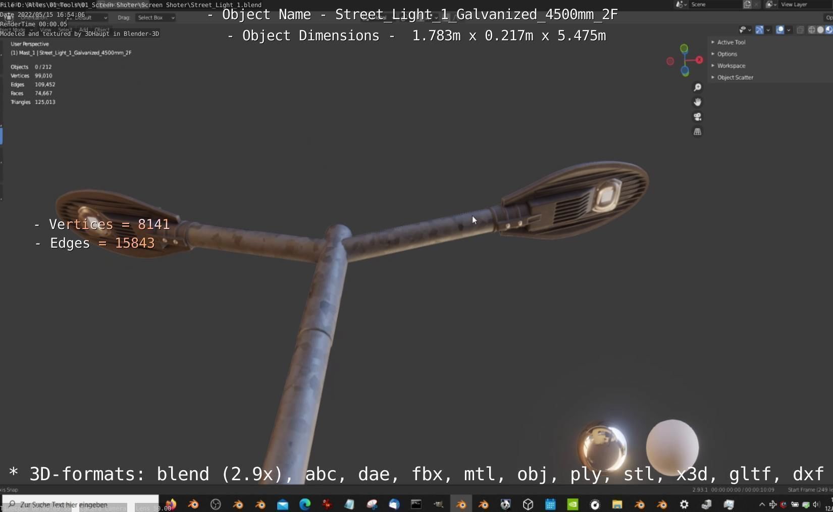 Street Light 1 Galvanized 4500mm 2F Low-poly 3D model_6