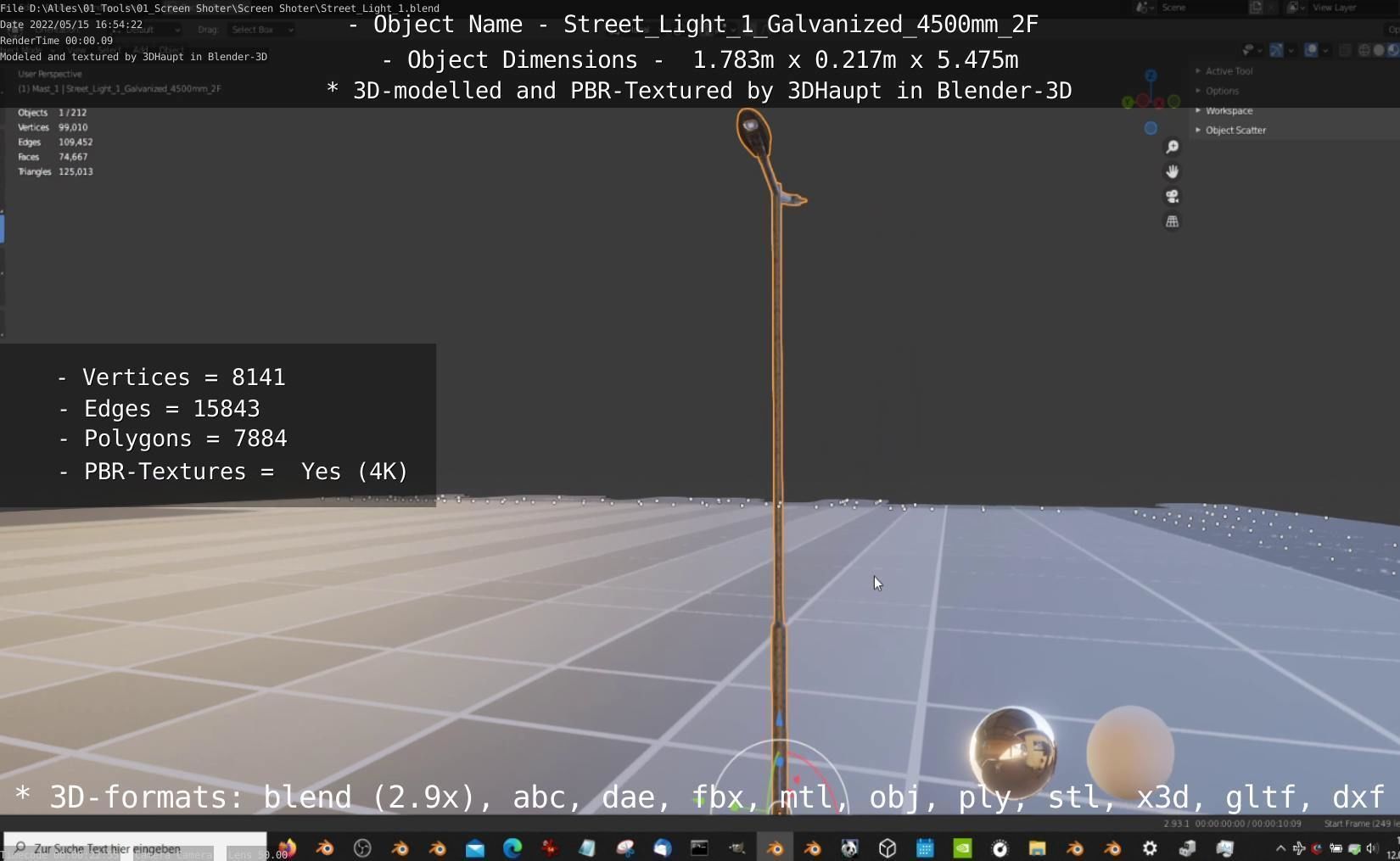 Street Light 1 Galvanized 4500mm 2F Low-poly 3D model_14