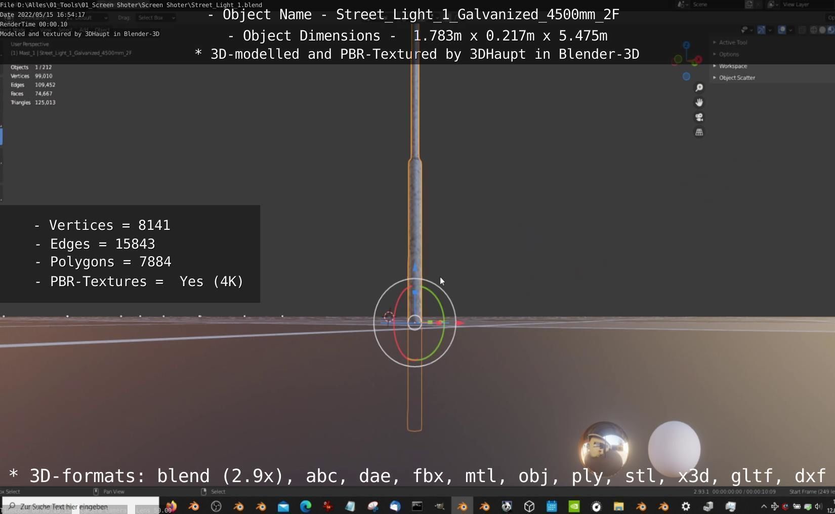 Street Light 1 Galvanized 4500mm 2F Low-poly 3D model_4